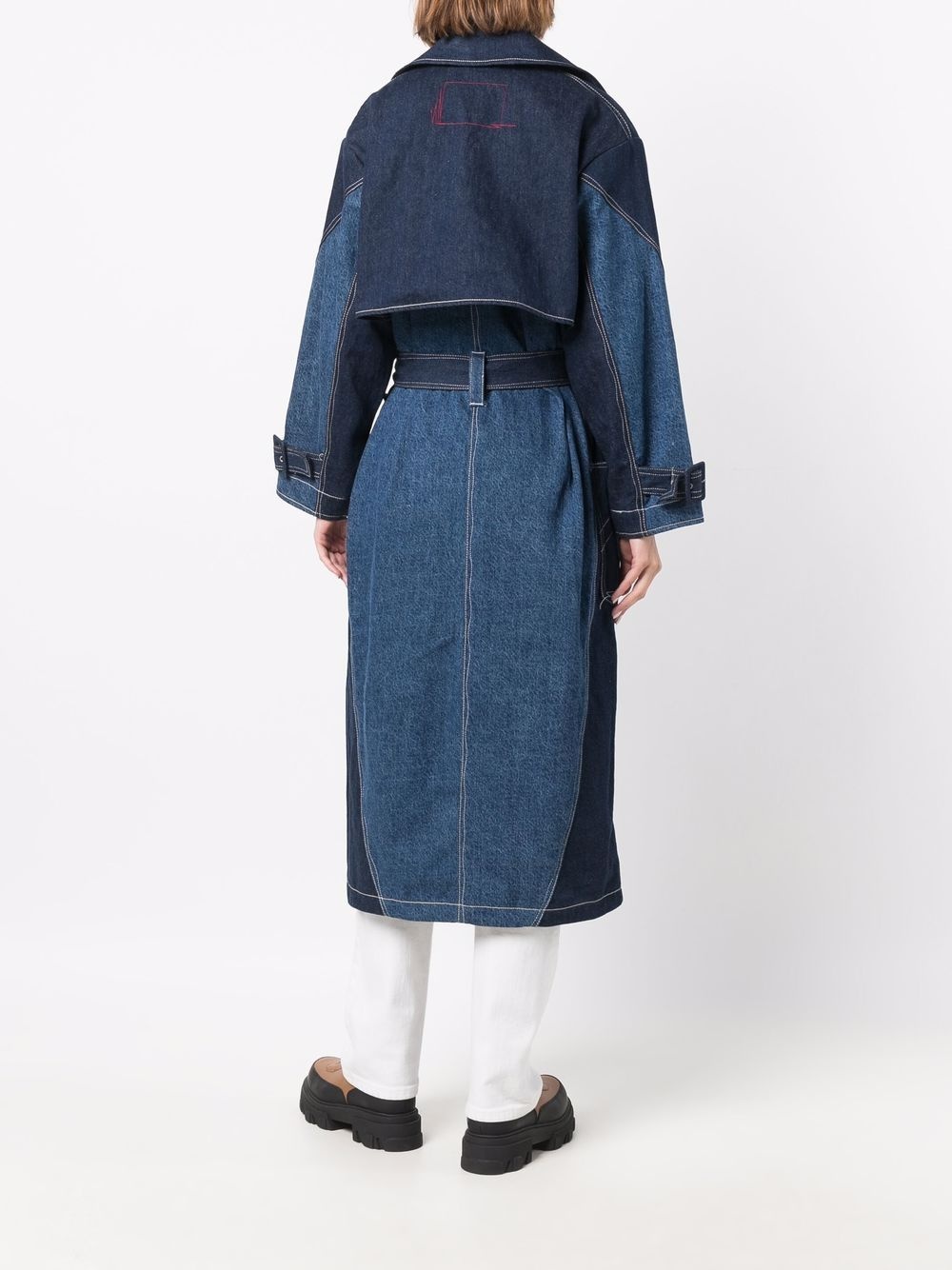 crystalline patchwork denim trench coat - 4