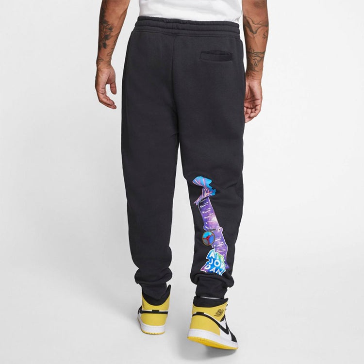 Air Jordan MJ Sticker Fleece Pants Casual Sports Fleece Lined Long Pants Black CT6725-010 - 5