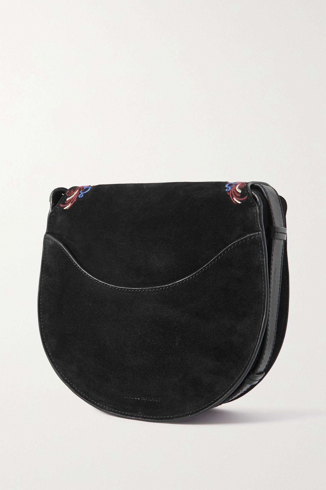 Botsy leather-trimmed embellished embroidered suede shoulder bag - 3