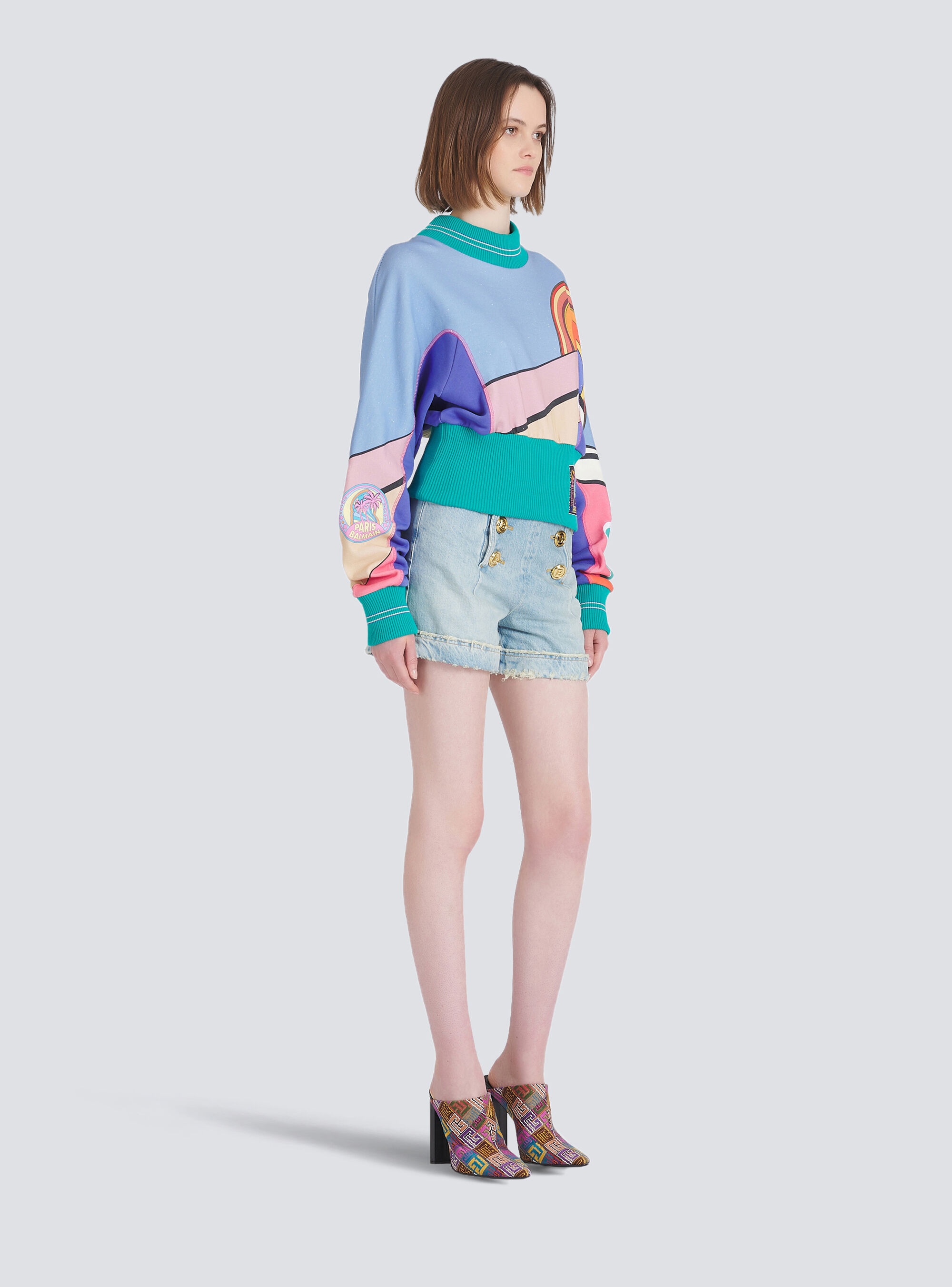 Eco-designed denim high-waisted shorts - 5