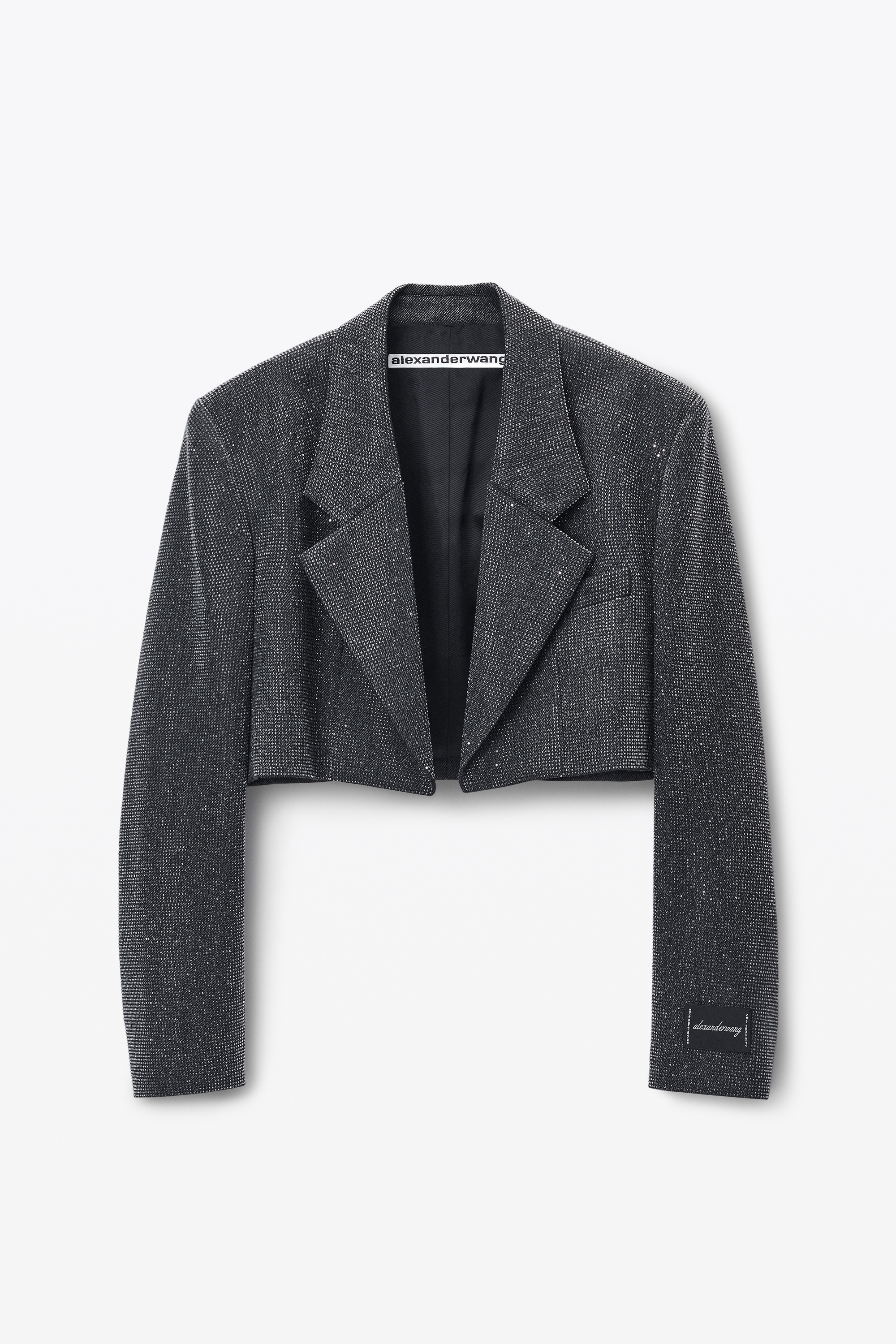 Cropped Blazer in Wool Twill with Clear Bead Hotfix - 1