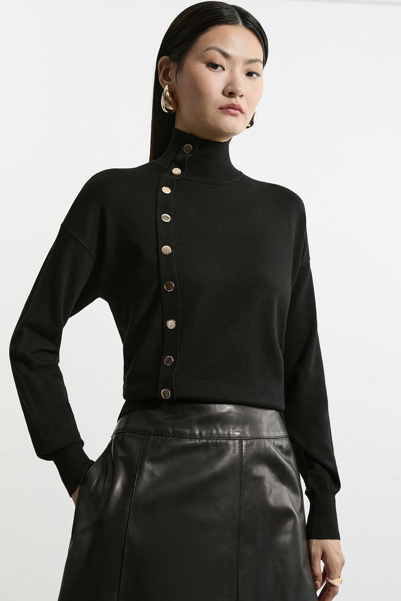 Viscose Blend Popper Detail Knit Jumper 1