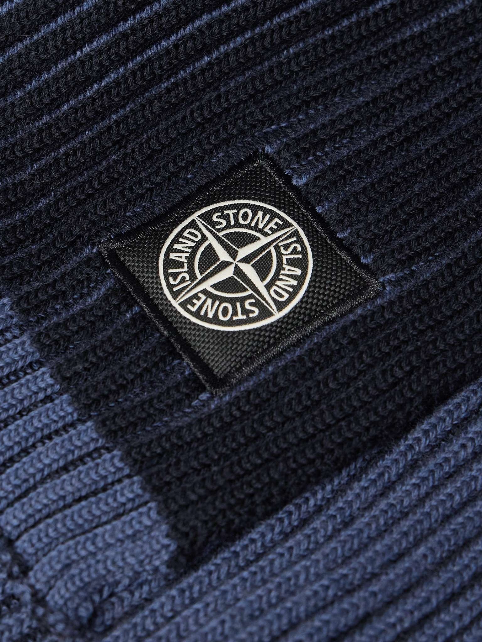 Two-Tone Logo-Appliquéd Ribbed Wool Scarf - 3