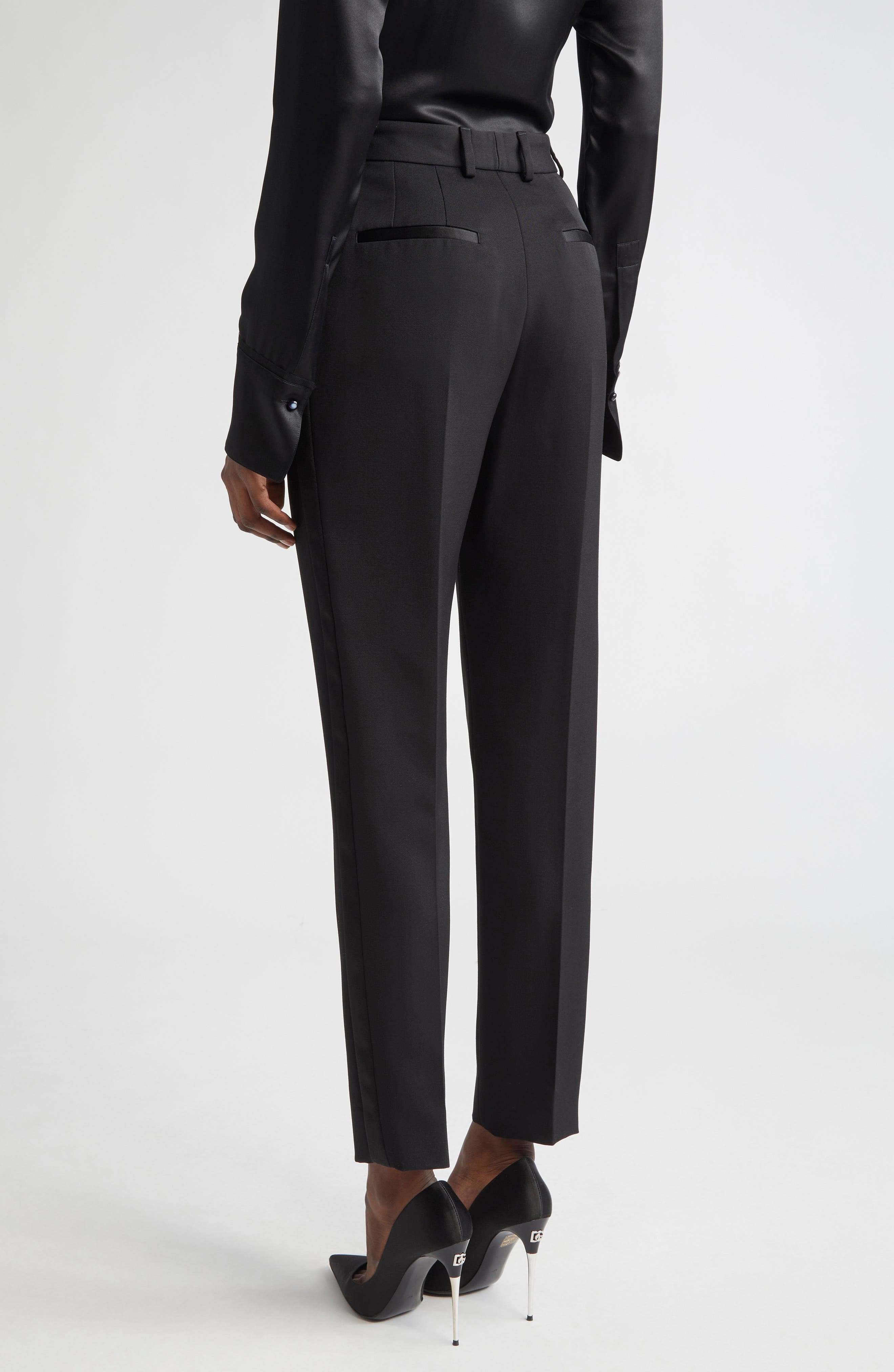 Dolce&Gabbana Tailored Wool & Silk Blend Tuxedo Pants in N0000 Nero at Nordstrom - 3