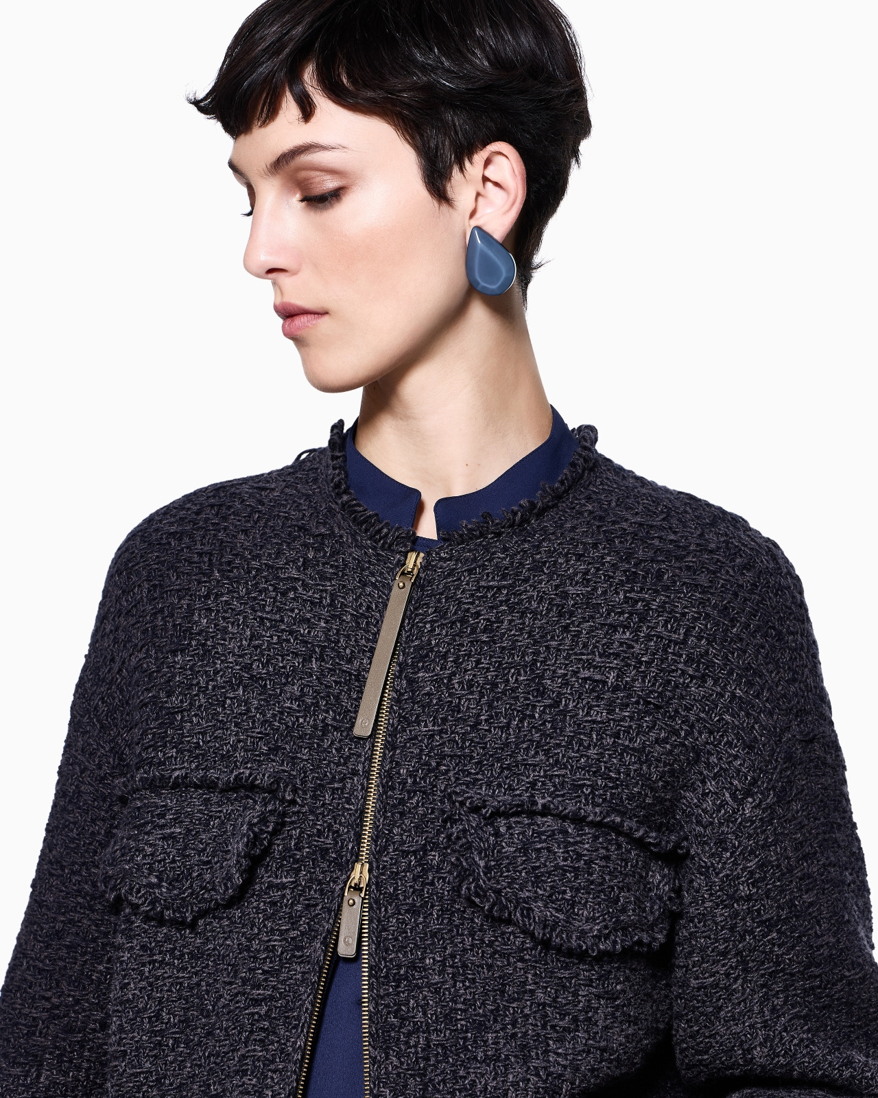 DENIM COLLECTION ZIP-UP CARDIGAN IN WOOL, COTTON AND CASHMERE - 5