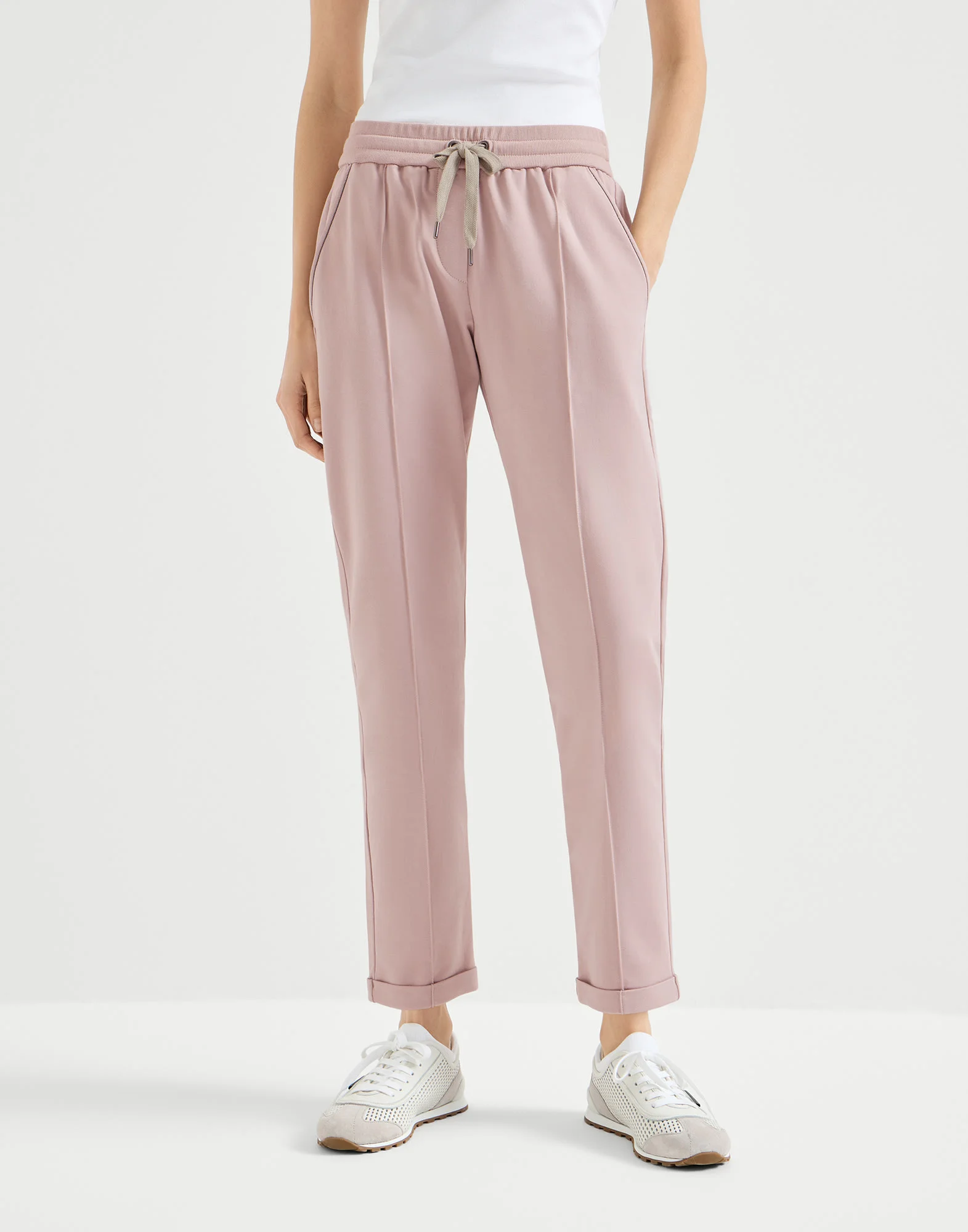 Stretch cotton lightweight French terry track trousers with monili - 1