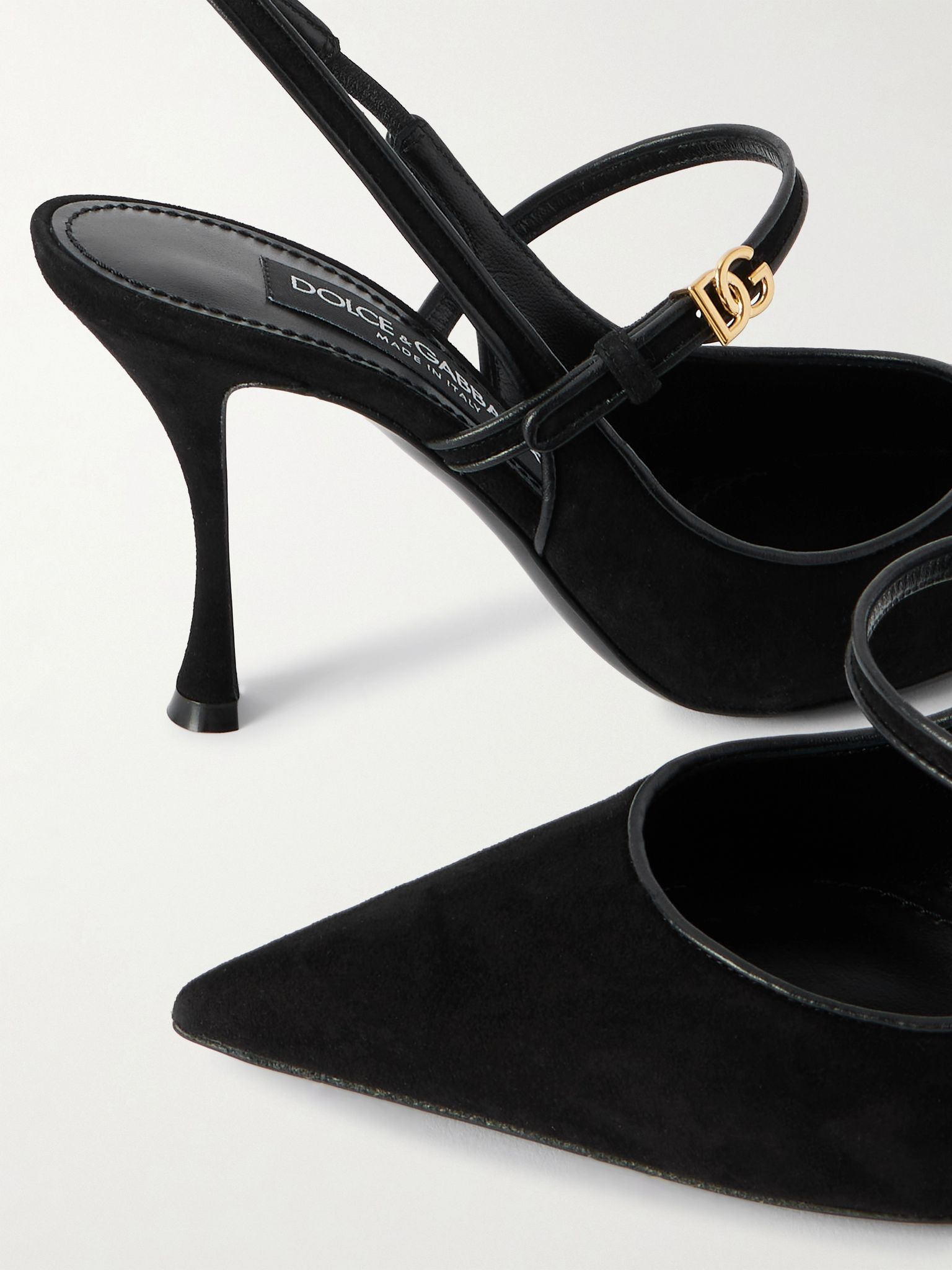 Italian Tailoring leather-trimmed suede slingback pumps Black - 4