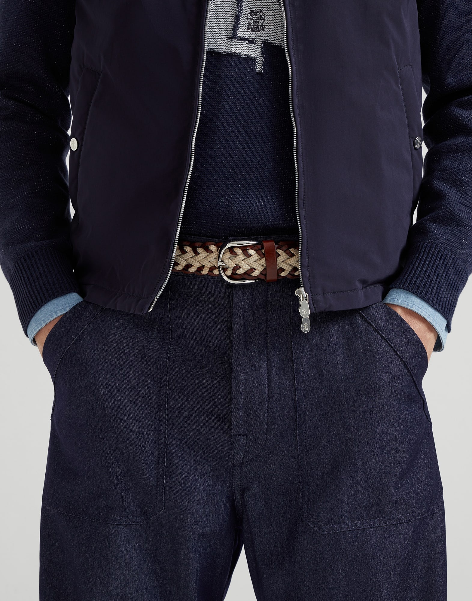 Braided leather and canvas belt - 3
