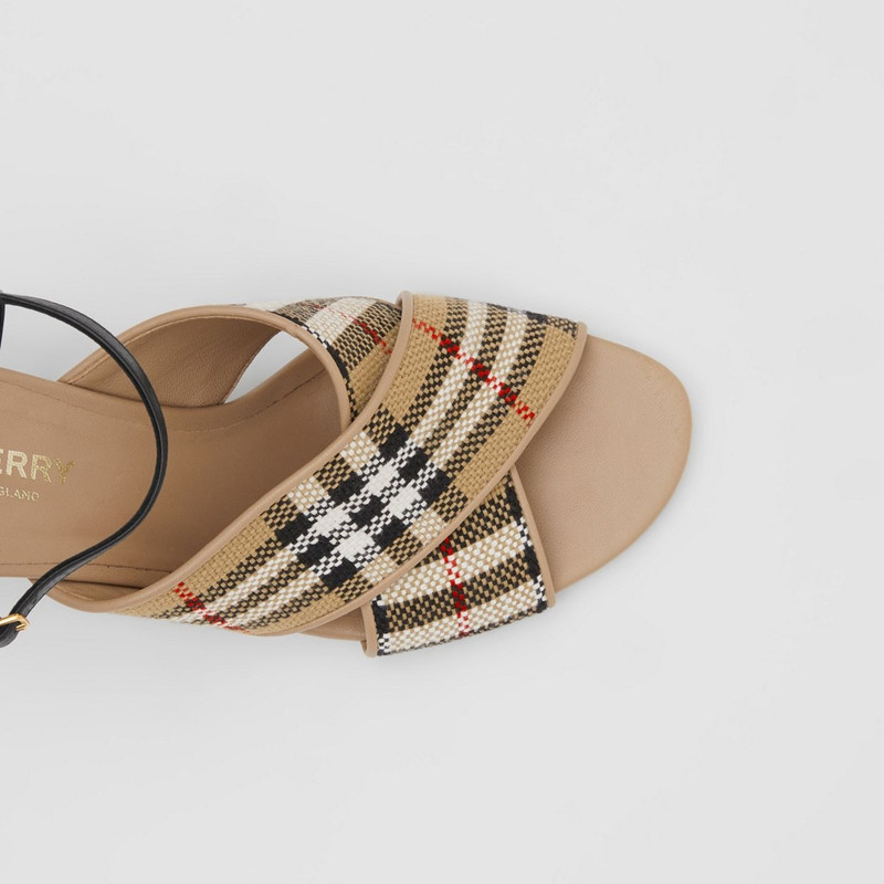 Latticed Cotton and Leather Block-heel Sandals 3