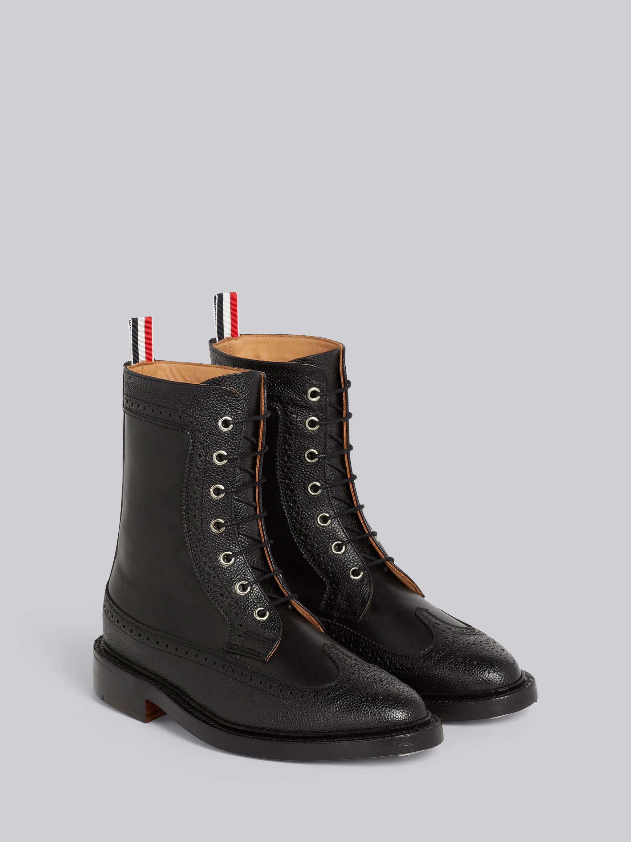 Thom Browne Black Pebbled Calfskin Mix Longwing Brogue Boot  display picture 1