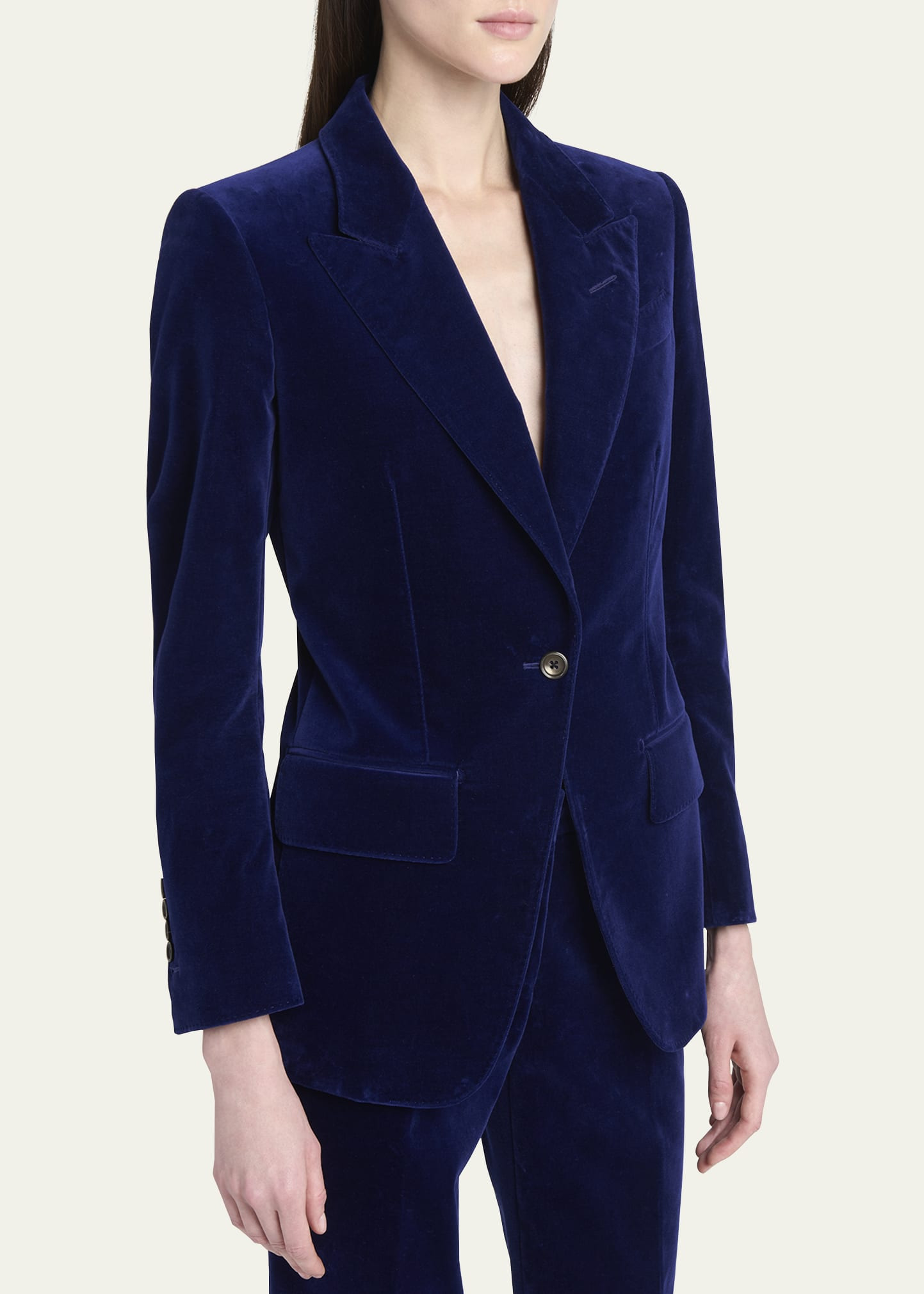 Single-Breasted Velvet Blazer - 4