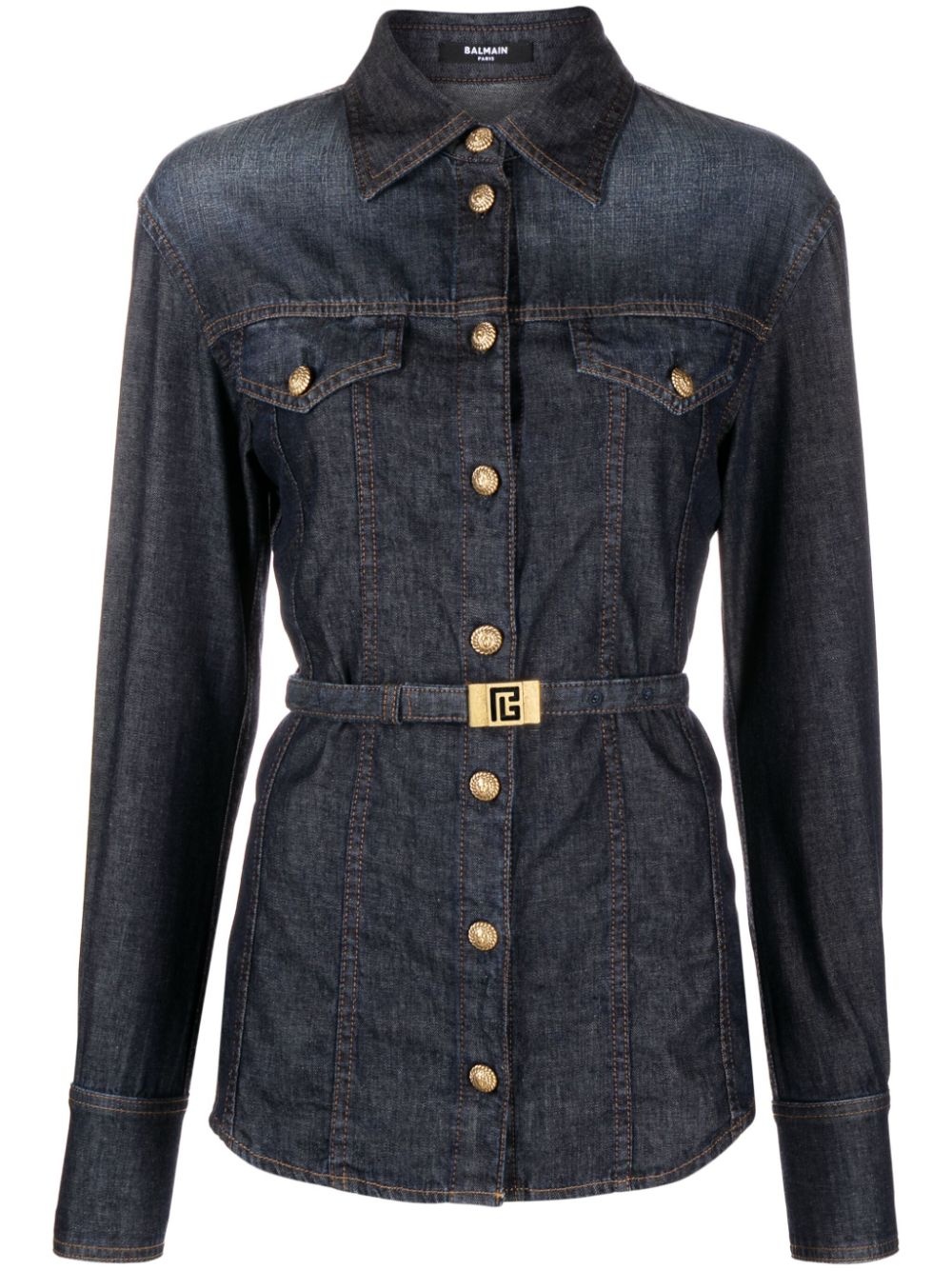 belted denim shirt - 1