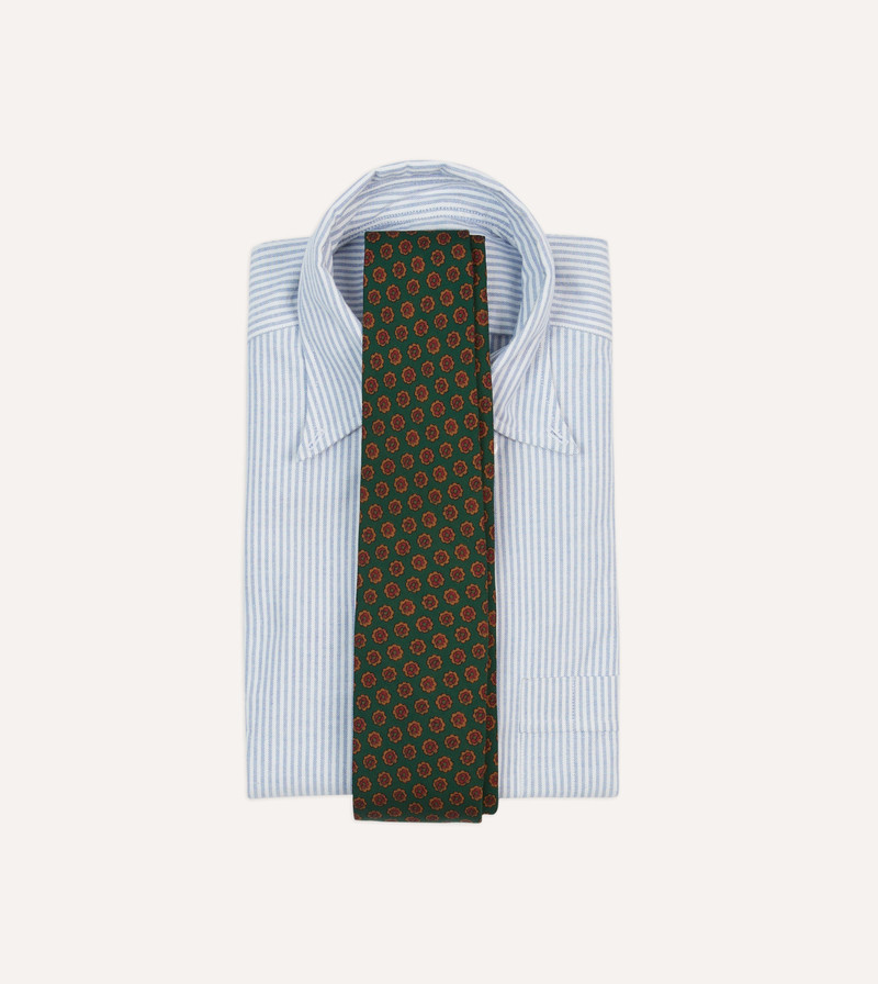 Drake's Green Floral Medallion Print Wool-Silk Self Tipped Tie outlook