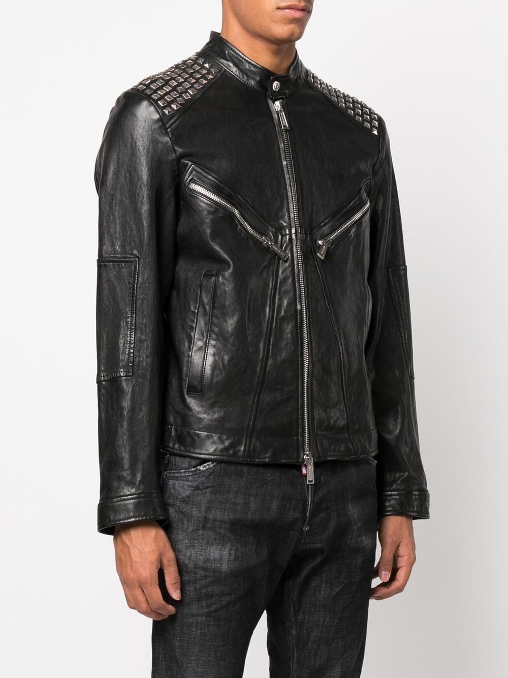 studded leather biker jacket - 3