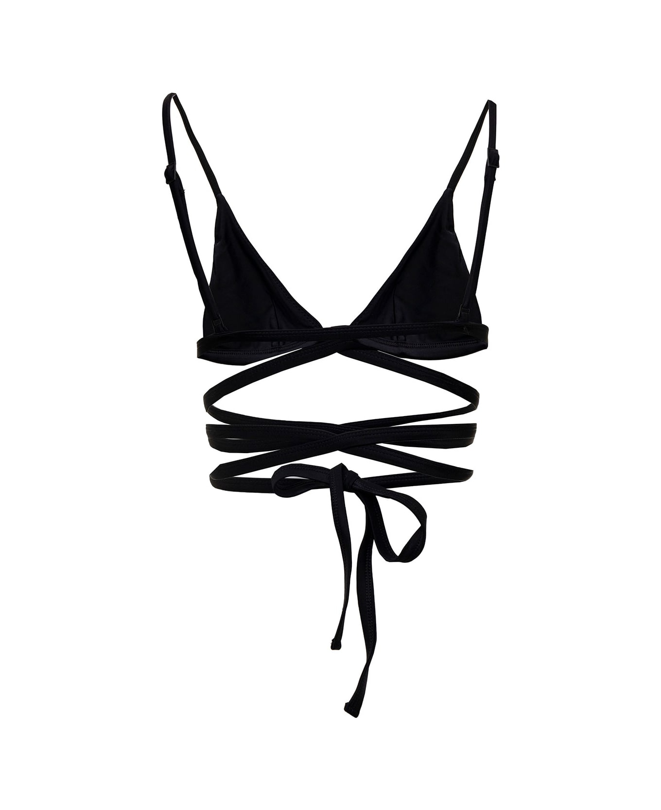 Matteau Woman's Black Nylon Bikini Top With Crossed Laces - 2