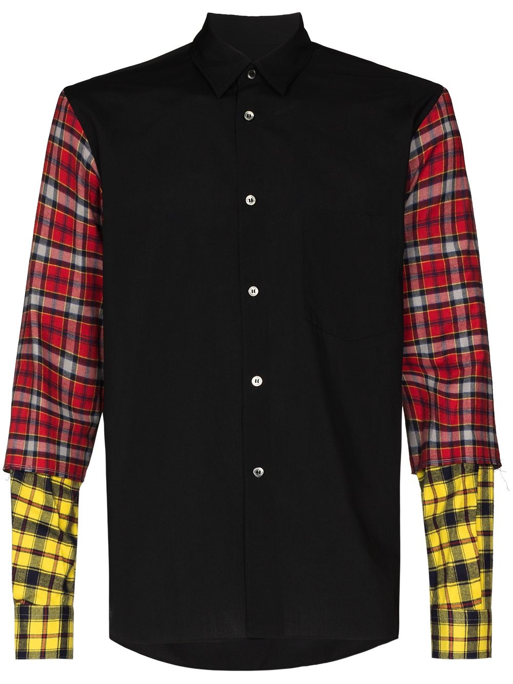 tartan-sleeve buttoned shirt - 1