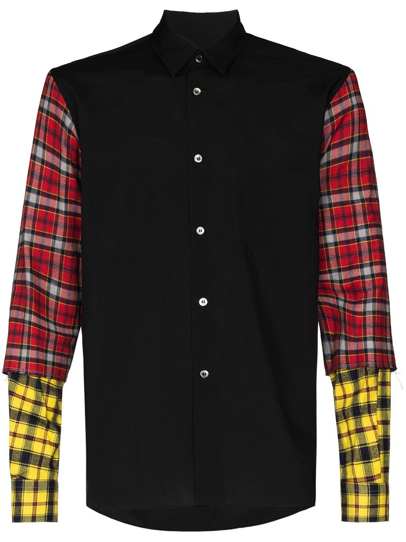tartan-sleeve buttoned shirt 1