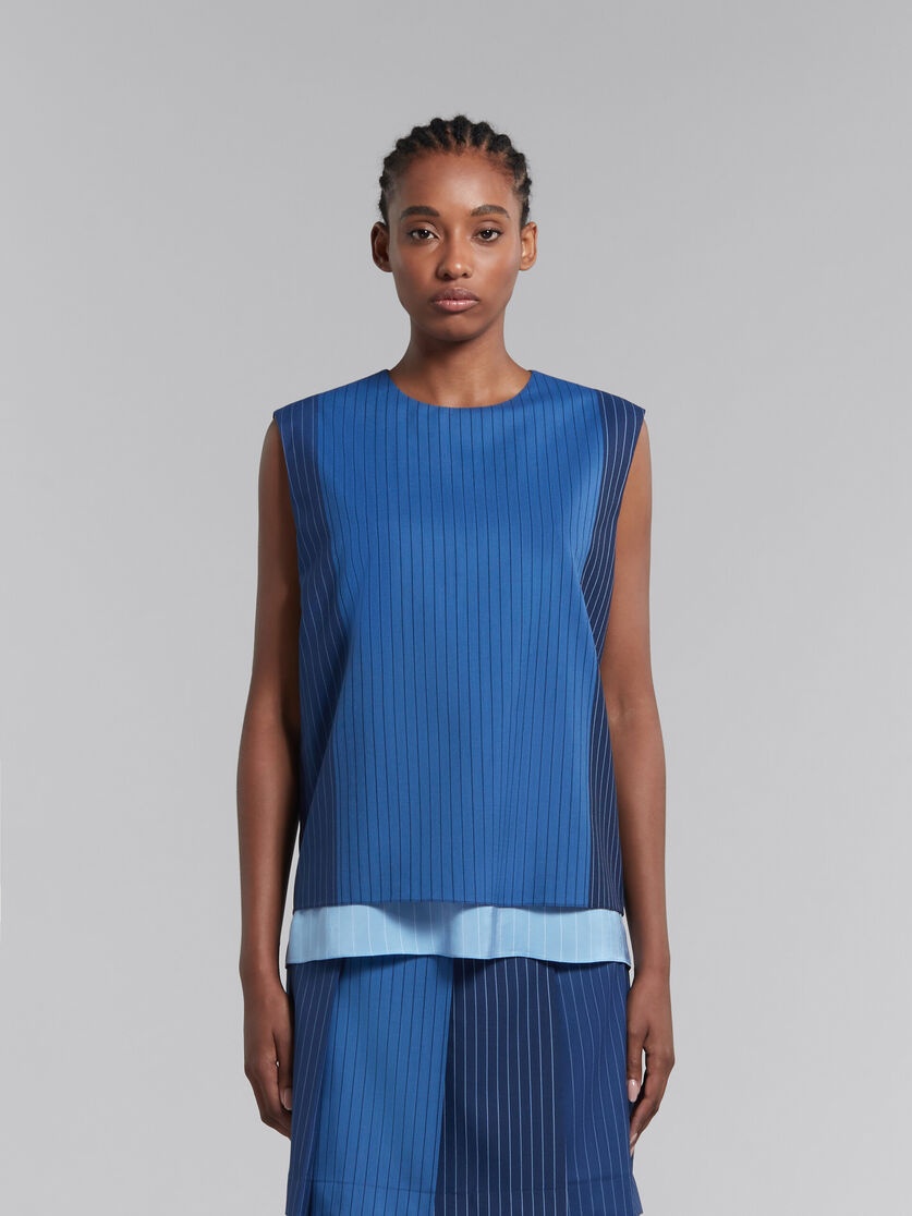 BLUE DÉGRADÉ PINSTRIPE WOOL SLEEVELESS TOP - 2