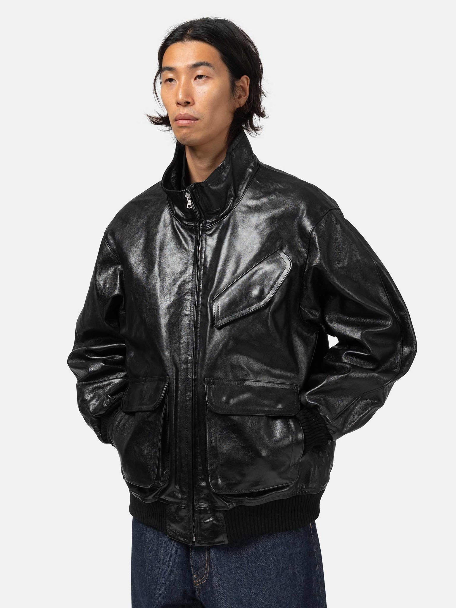 Lamb Leather Zip Blouson Black - 4