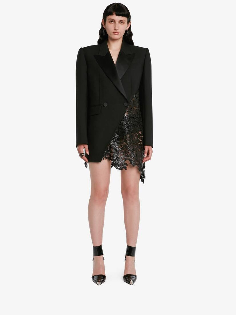 Alexander McQueen Women's Slashed Lace Detail Double-breasted Jacket in Black outlook