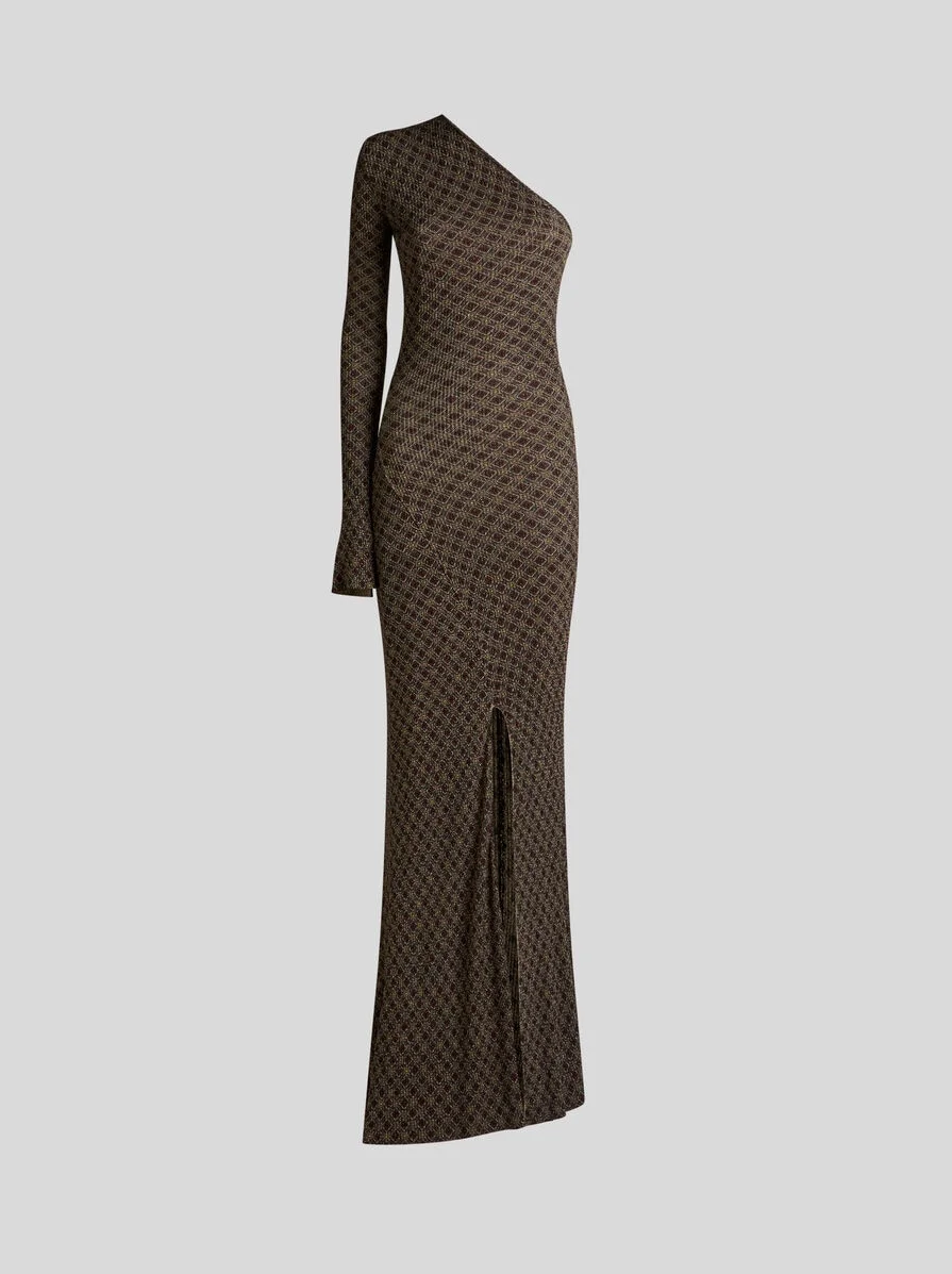 RIBBED LONG DRESS WITH MICRO DIAMOND MOTIF - 1