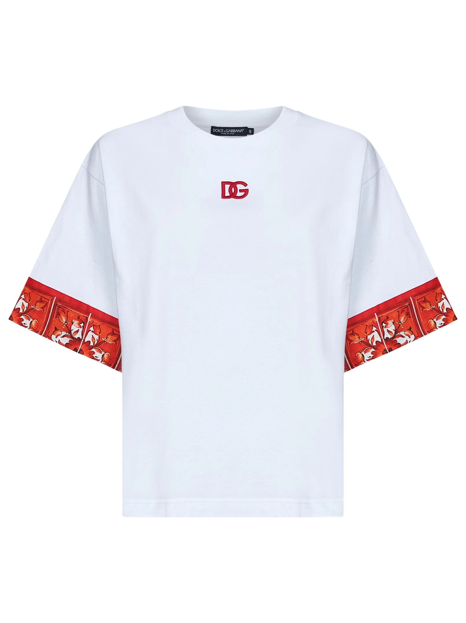 White jersey T-shirt with Maiolica-print scarf - 1