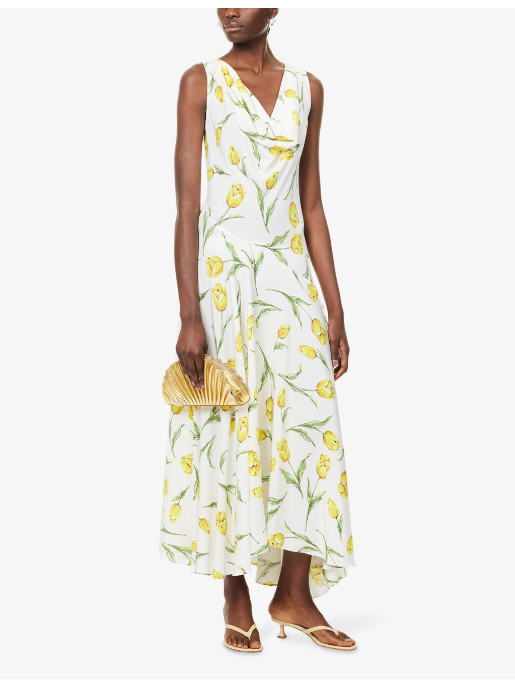 Tulip Cowl-Neck Silk Maxi Dress - 2