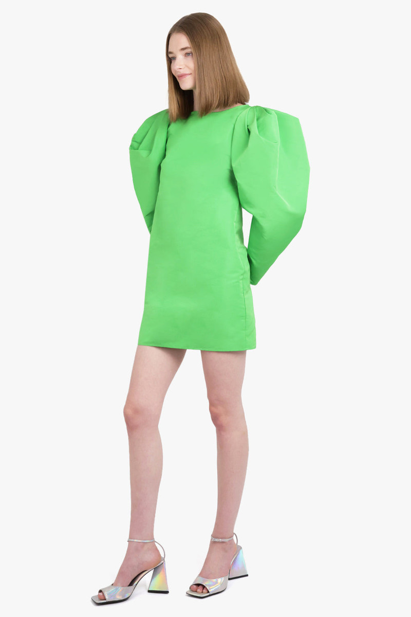 NINA RICCI TAFFETA PUFF GATHERED SLEEVE MINI DRESS | GREEN outlook