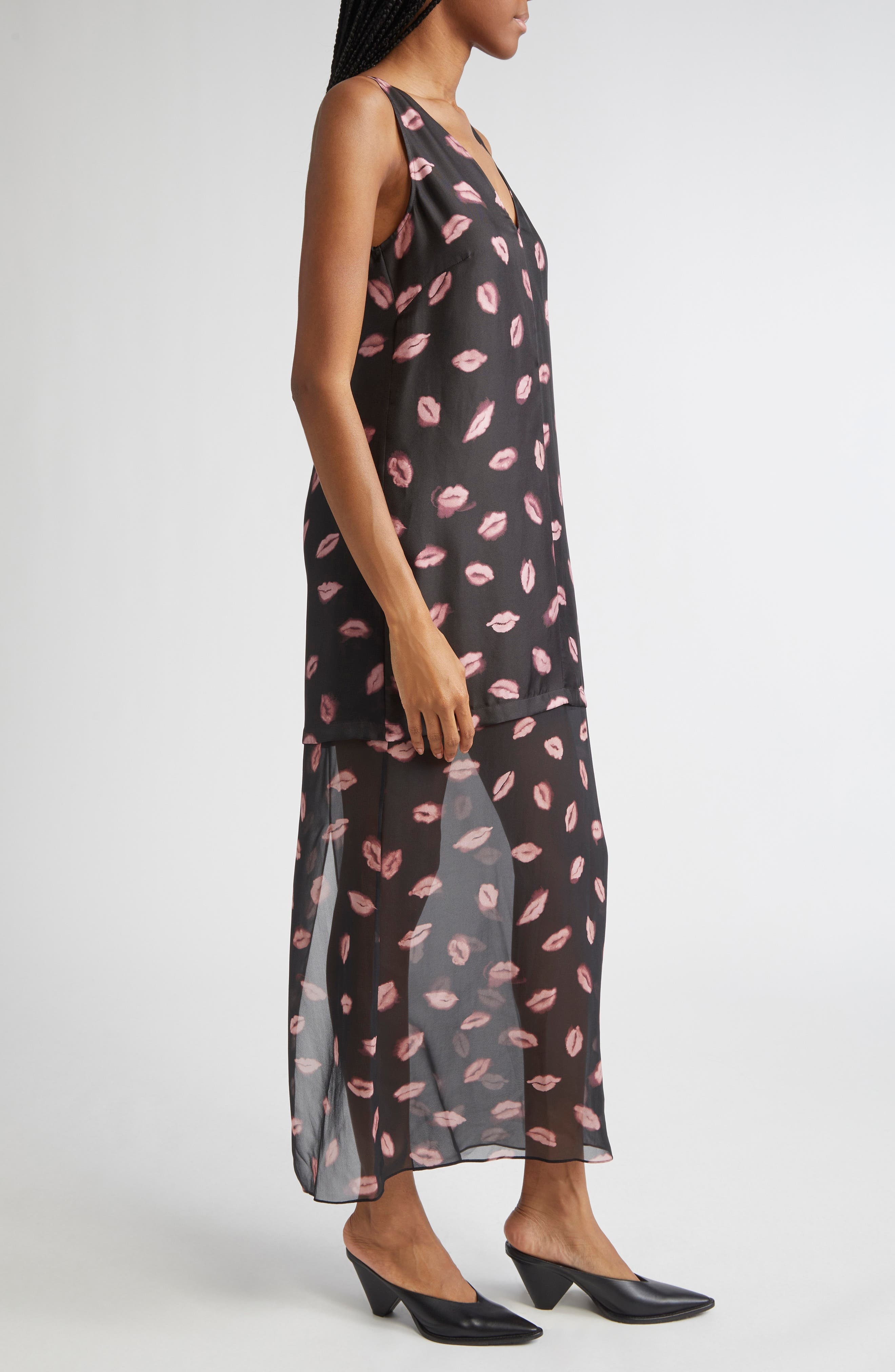 Altuzarra Katrin Lip Print Silk Chiffon Dress in Black Kisses at Nordstrom - 3