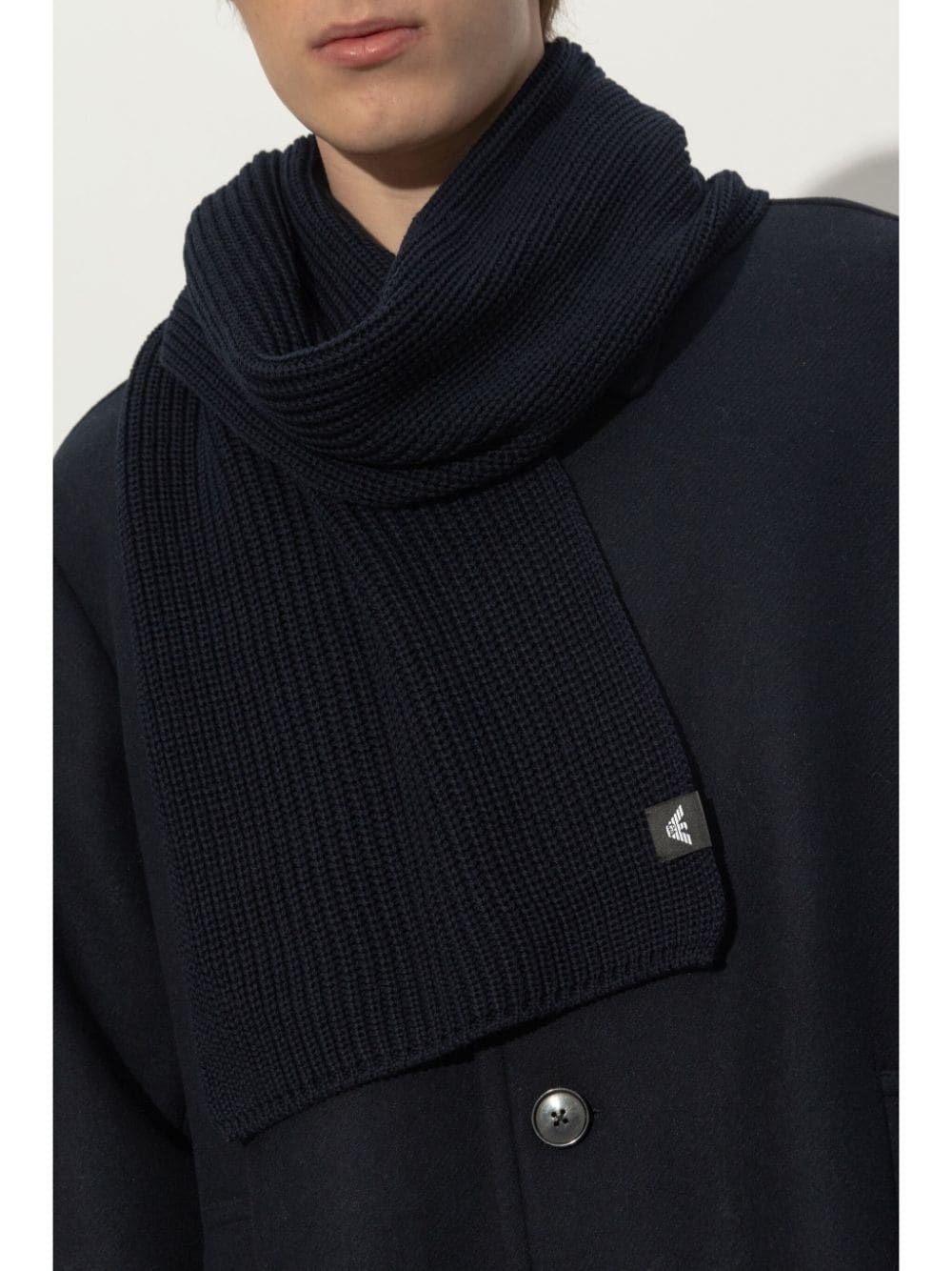 logo-patch knitted scarf - 2