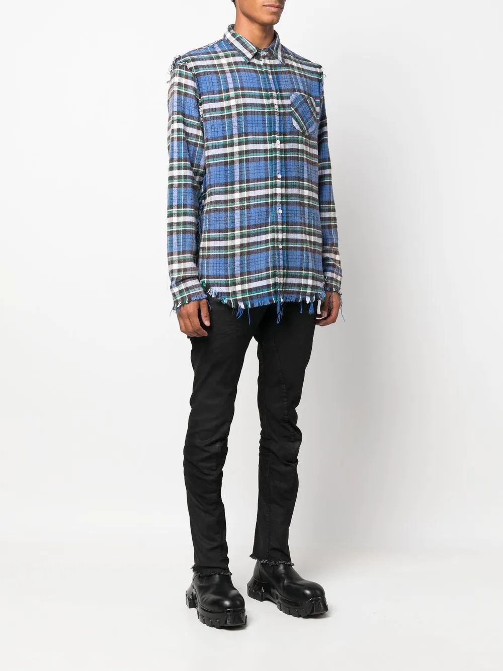 bleached-distressed plaid shirt - 4