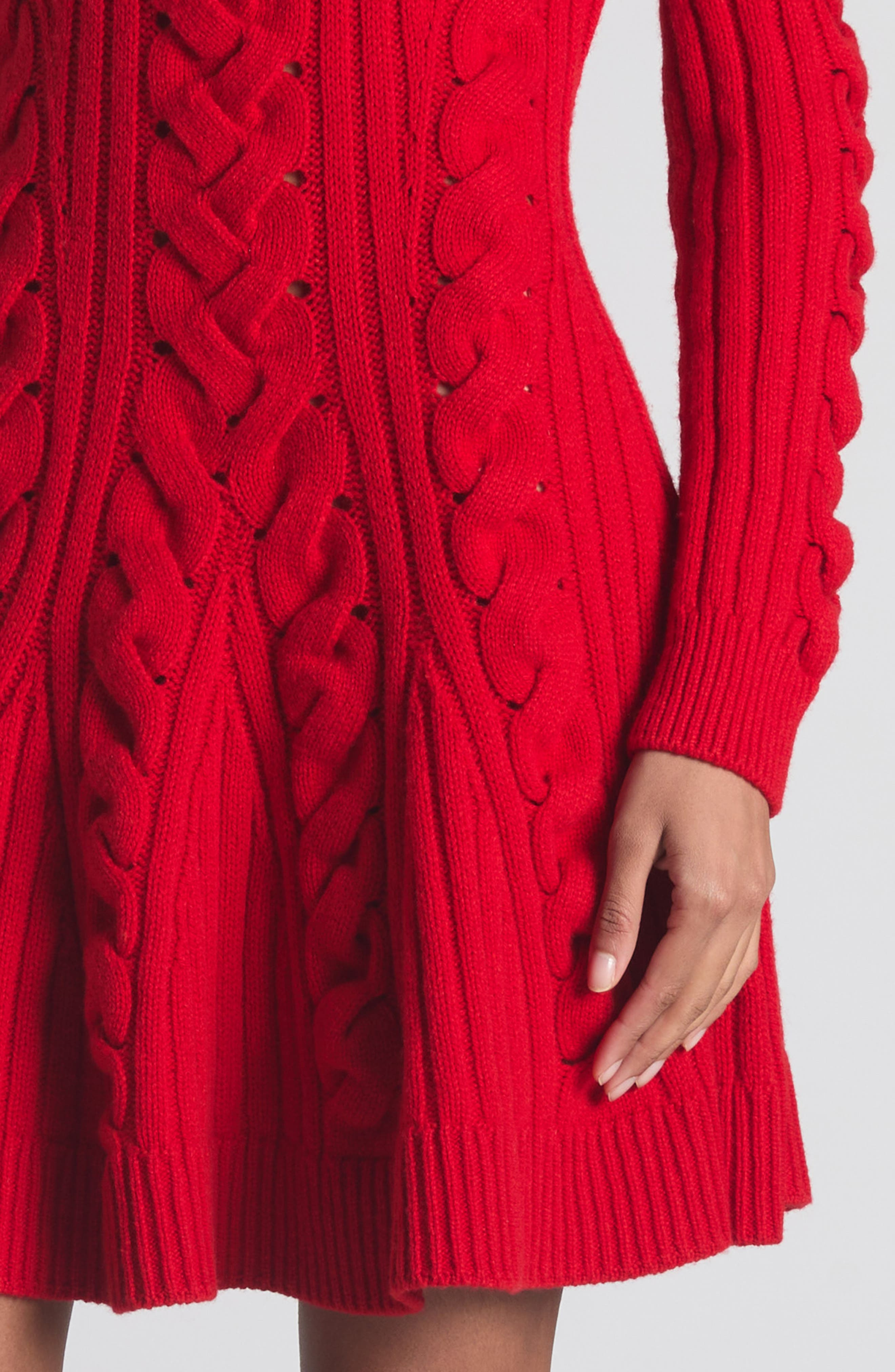 McQueen Long Sleeve Cable Knit Wool & Cashmere Mini Sweater Dress in Poppy Red at Nordstrom - 4