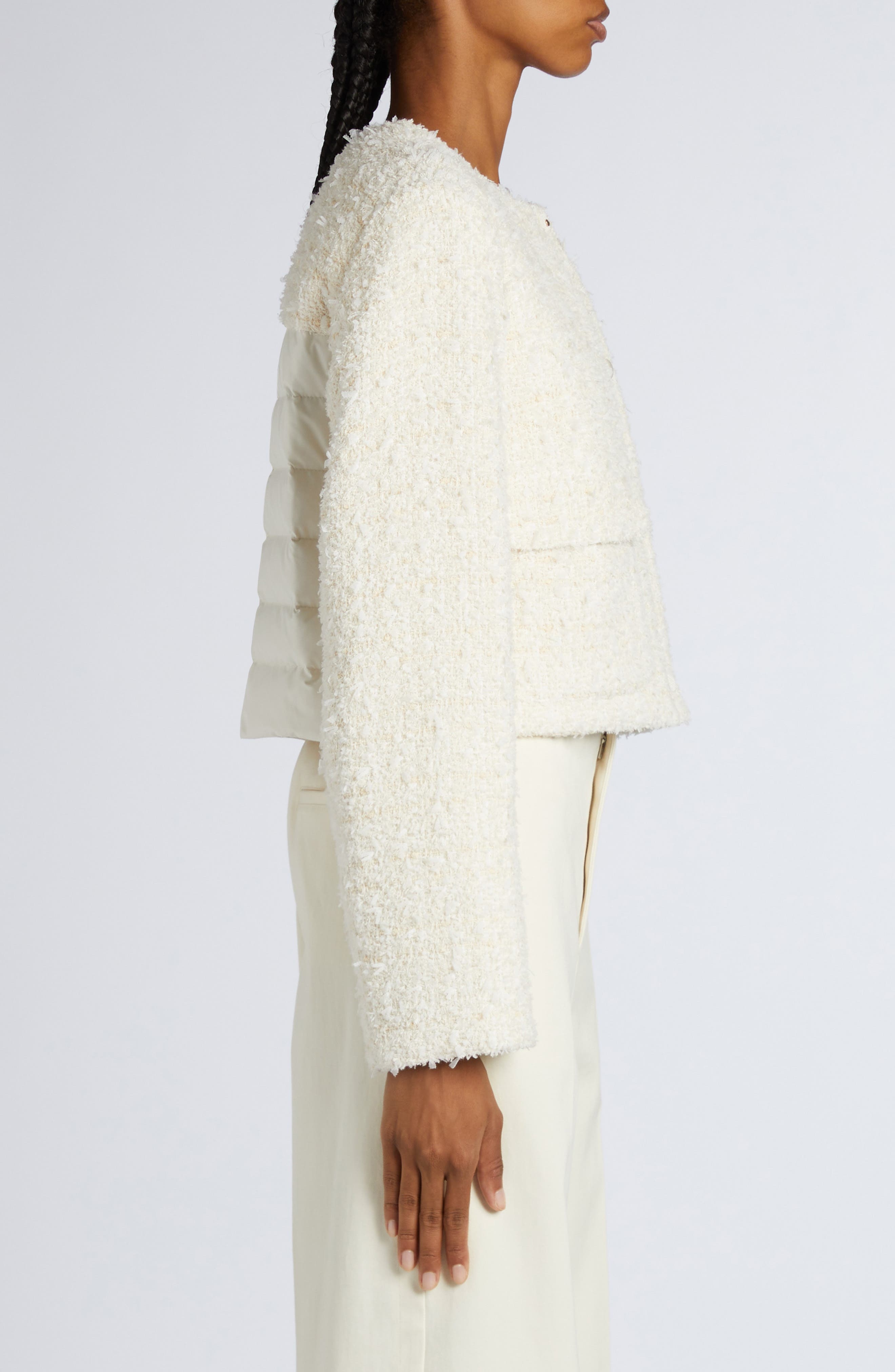 Moncler Dauphin Mixed Media Crop Jacket in Panna at Nordstrom - 4