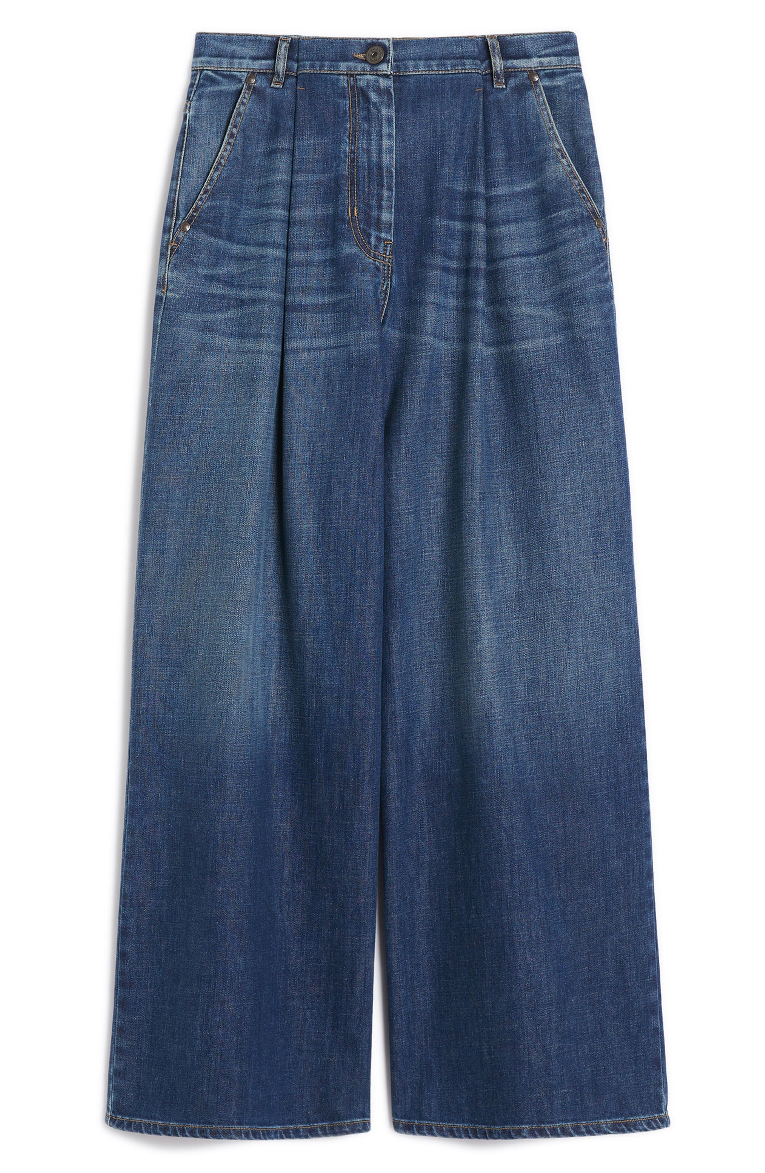 Weekend Max Mara Ortles Pleat Front Wide Leg Jeans in Navy at Nordstrom - 3