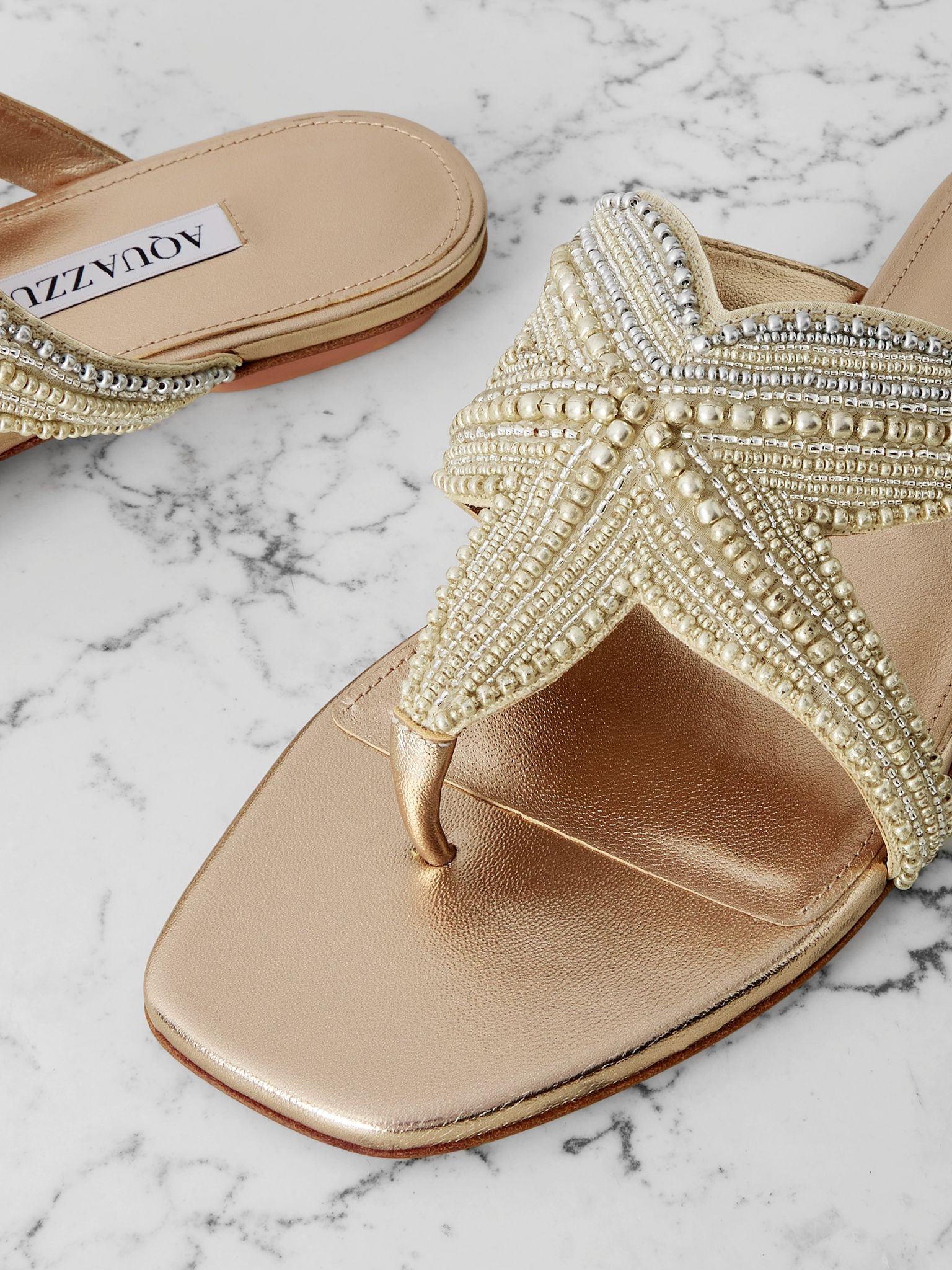 Reef Star bead-embellished metallic leather sandals Neutral - 4