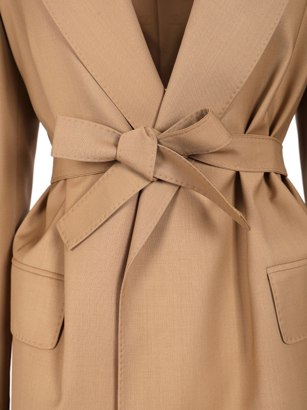 Wool Canvas Blazer With Belt Jackets Brown - 4