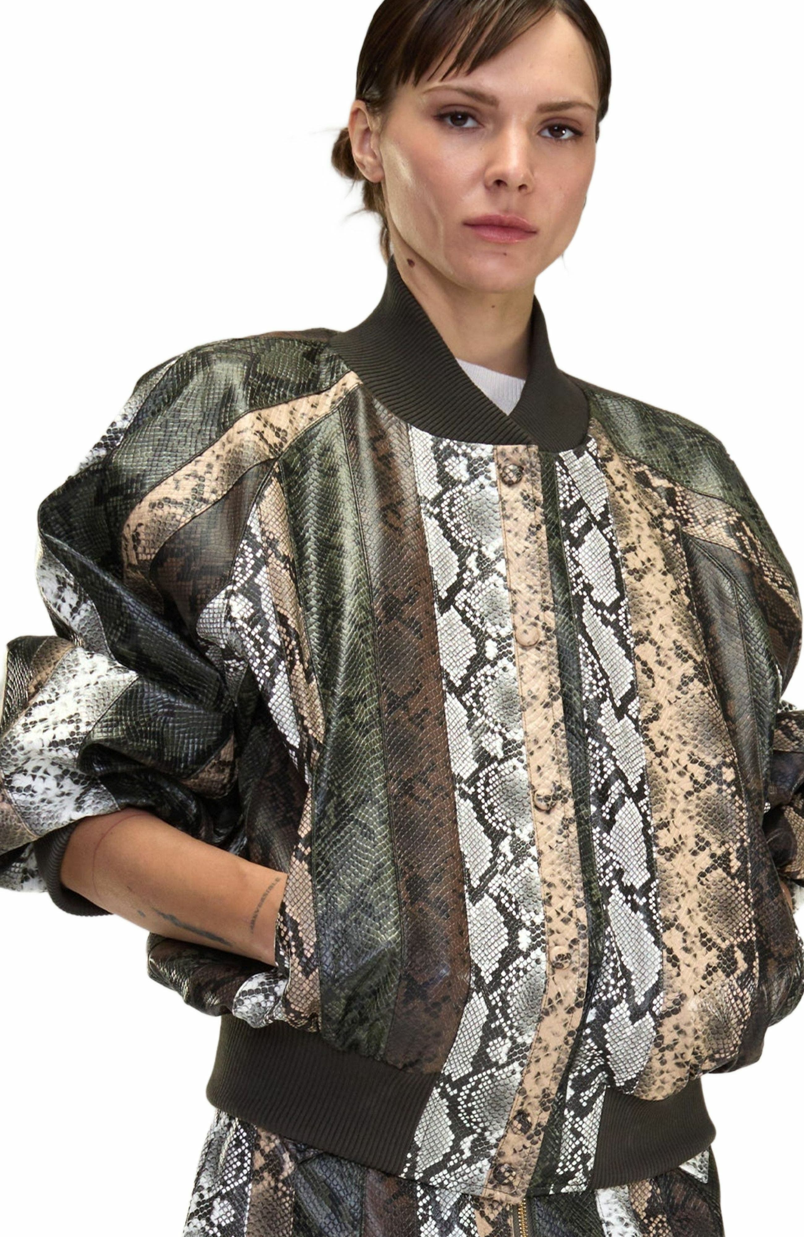 Cynthia Rowley Snake-Embossed Vegan Leather Bomber Jacket in Multi at Nordstrom - 6