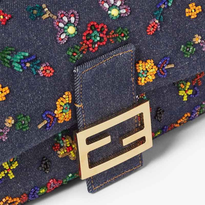 Baguette® Dark blue denim bag with floral embroidery 7