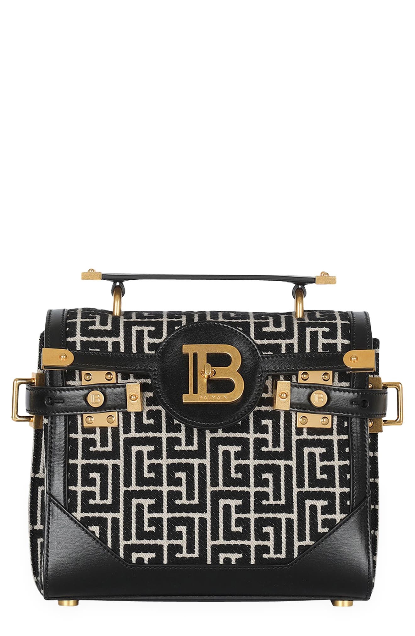 Balmain B-Buzz 23 Monogram Jacquard Top Handle Bag in Ivory/Black at Nordstrom - 1