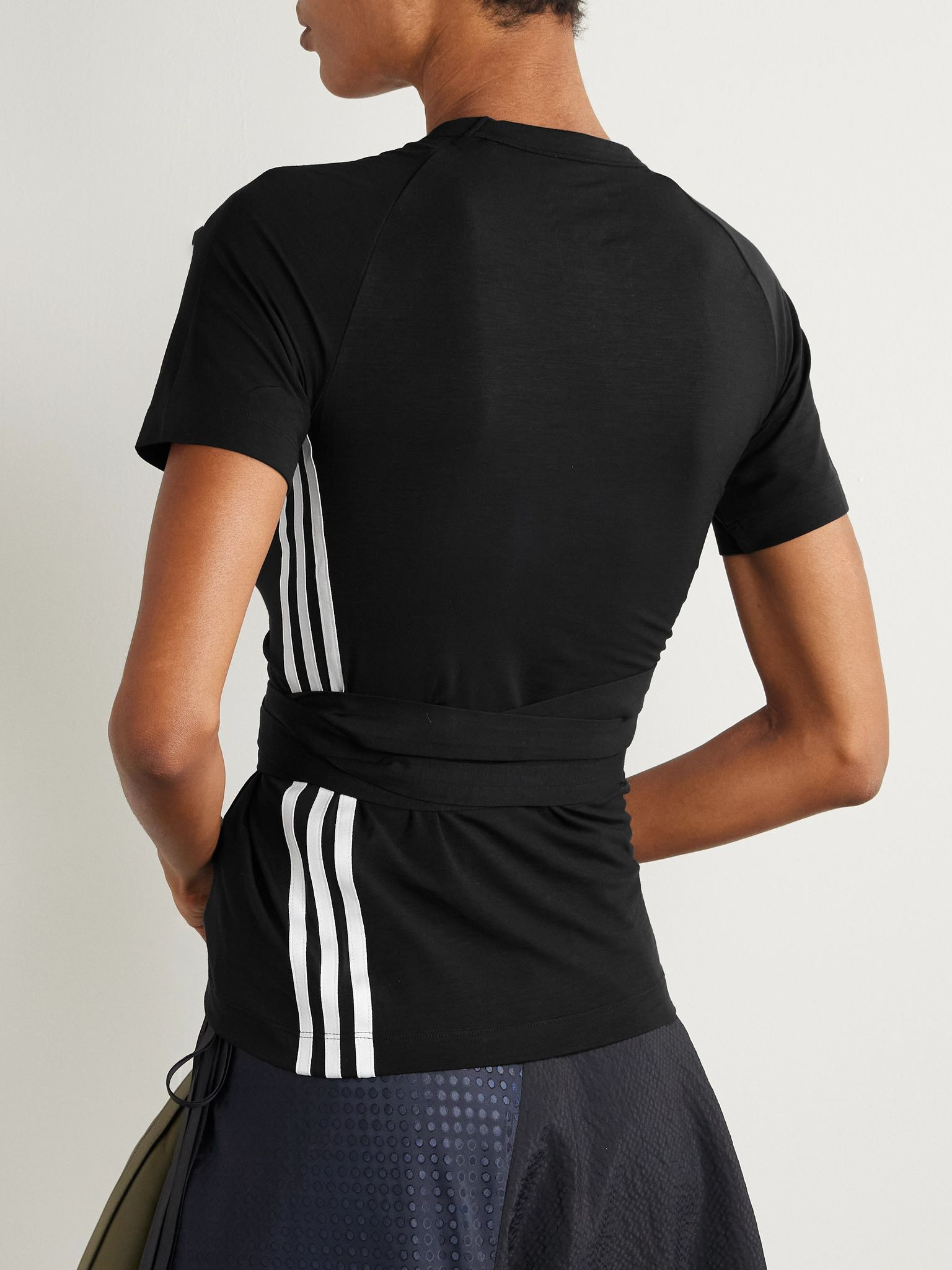 +Y-3 Tie-detailed striped Lyocell-blend jersey T-shirt Black - 3