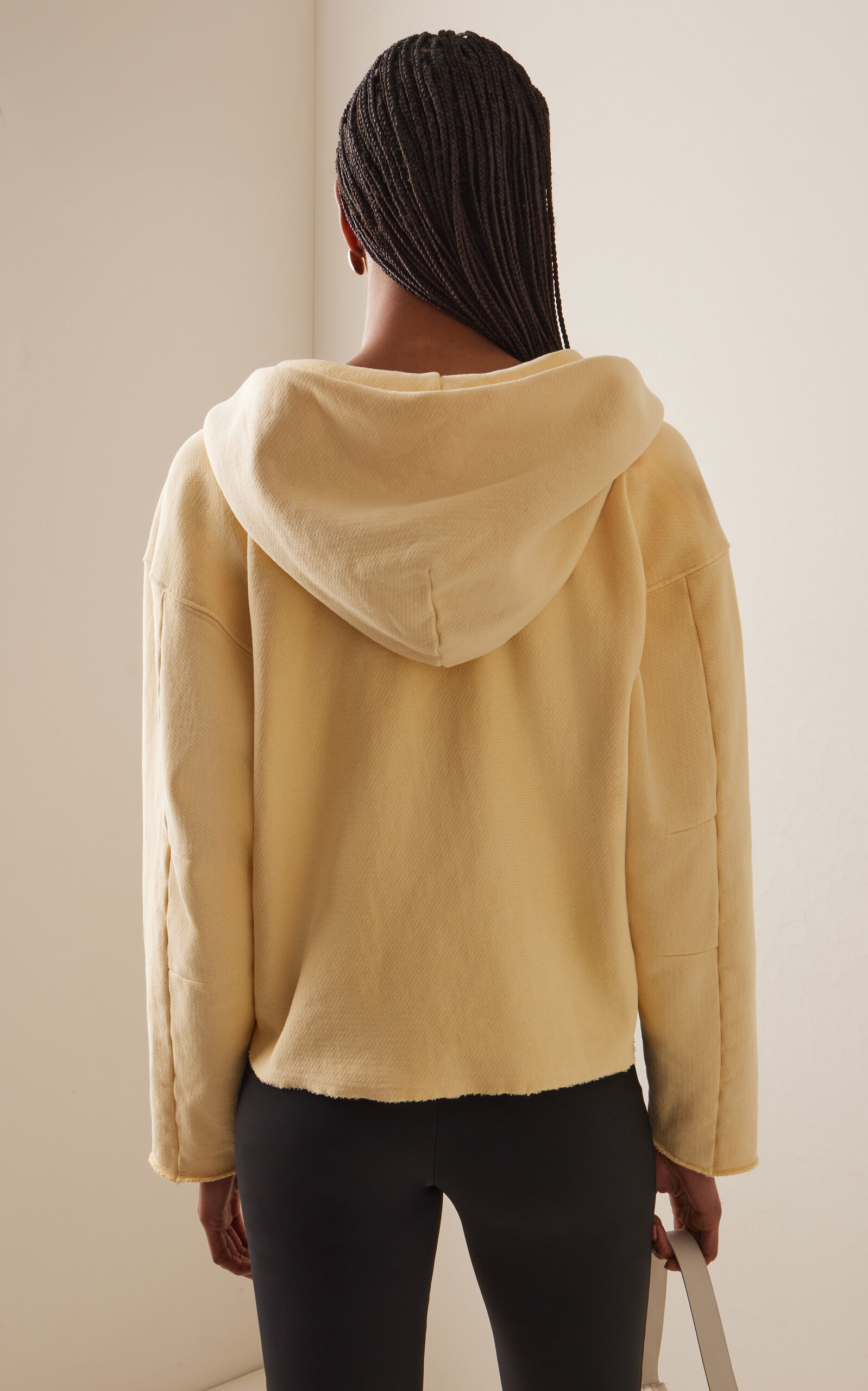 Rachel Raw-Edge Cotton Cropped Hoodie yellow - 4