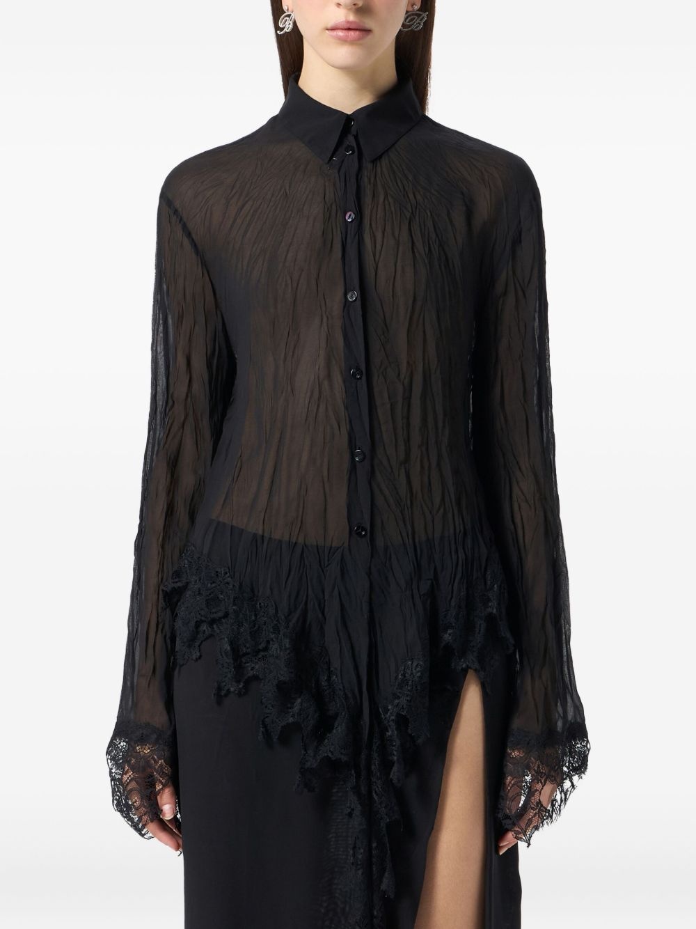 sheer lace-detail shirt - 3