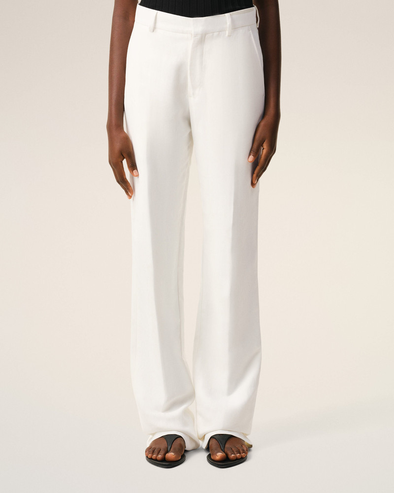 WHITE BLENDED LINEN LOW WAIST STRAIGHT PANT 3