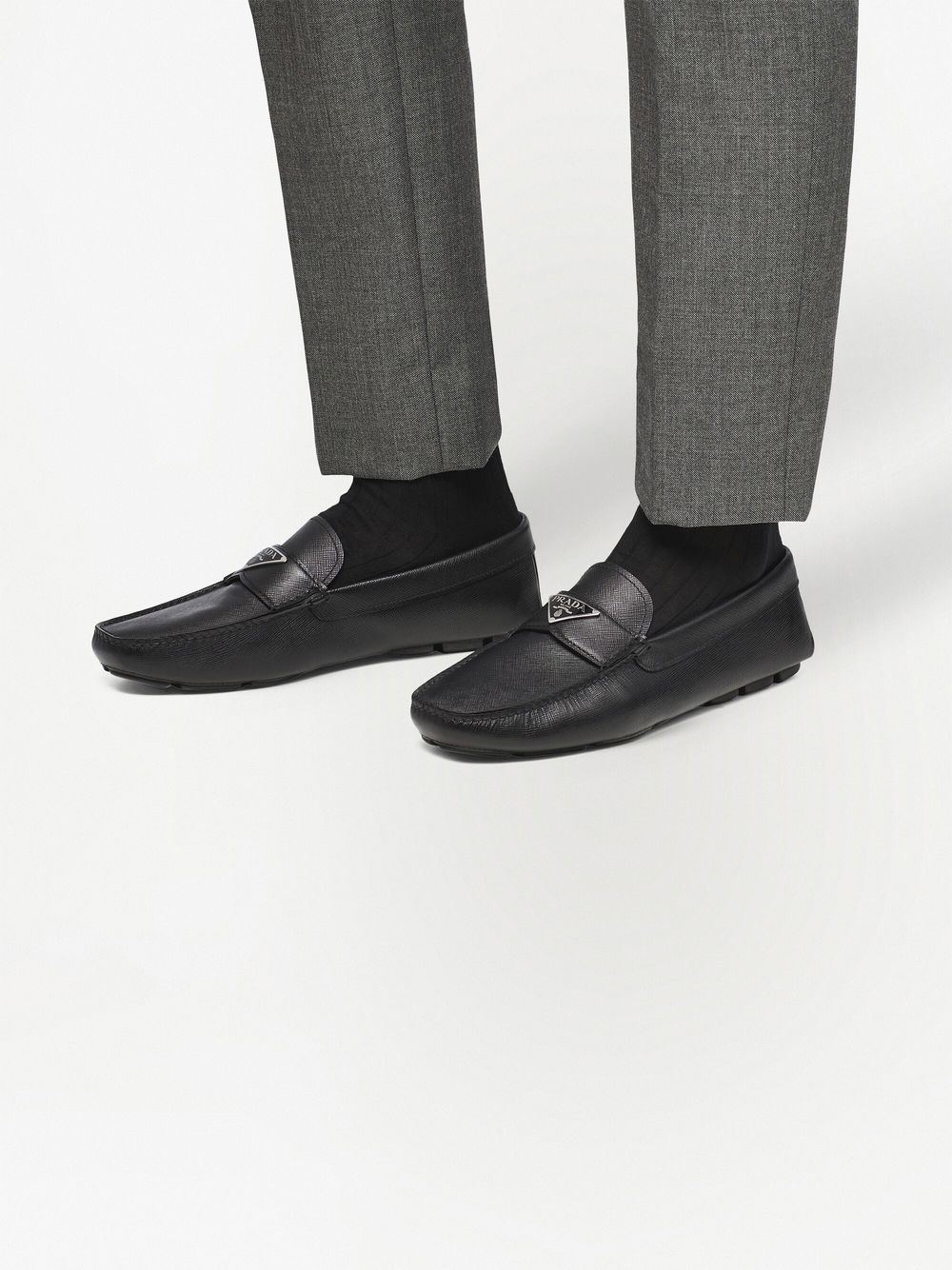 logo-plaque leather loafers - 5
