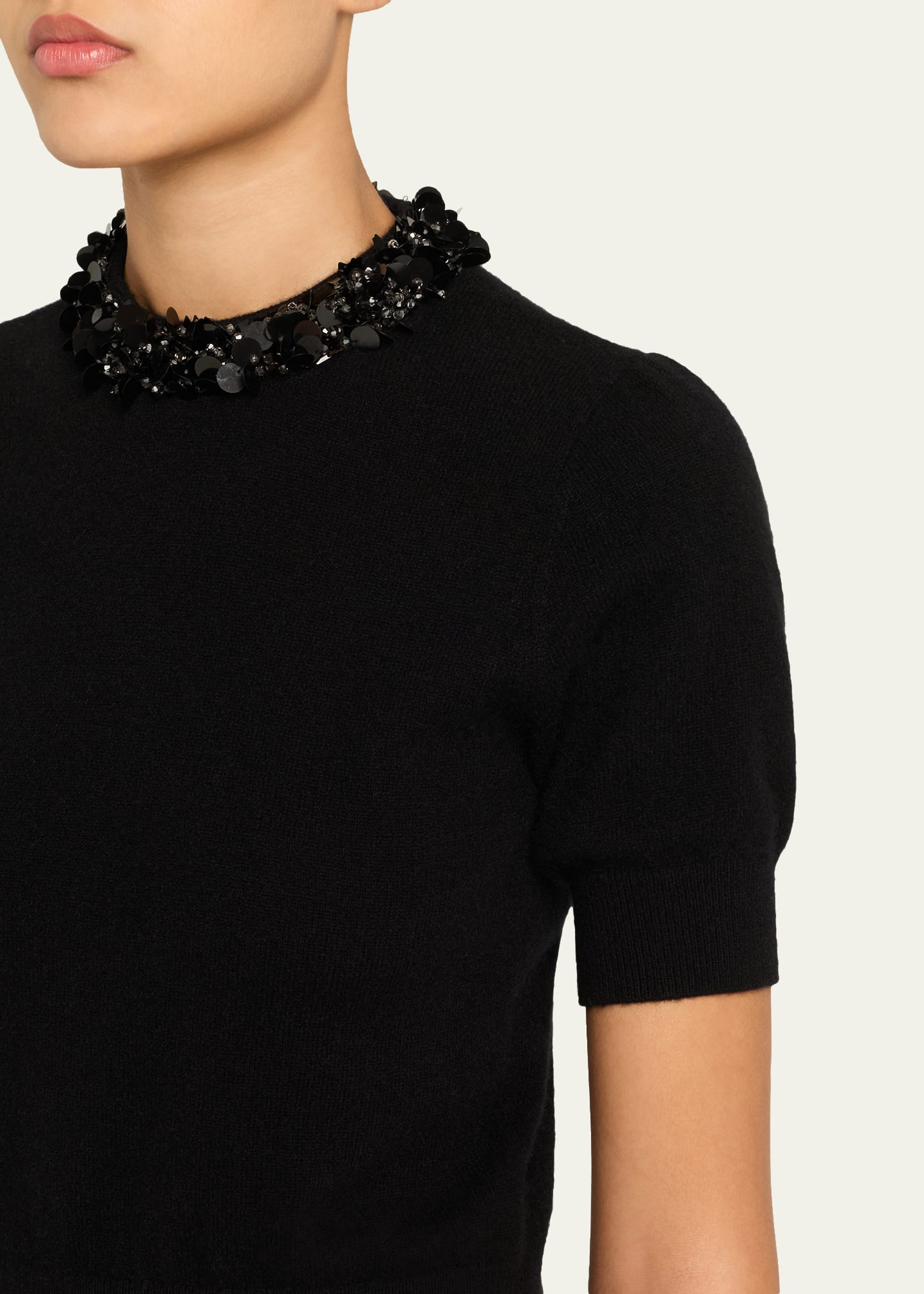 Liv Embroidered Short-Sleeve Cashmere Sweater - 5