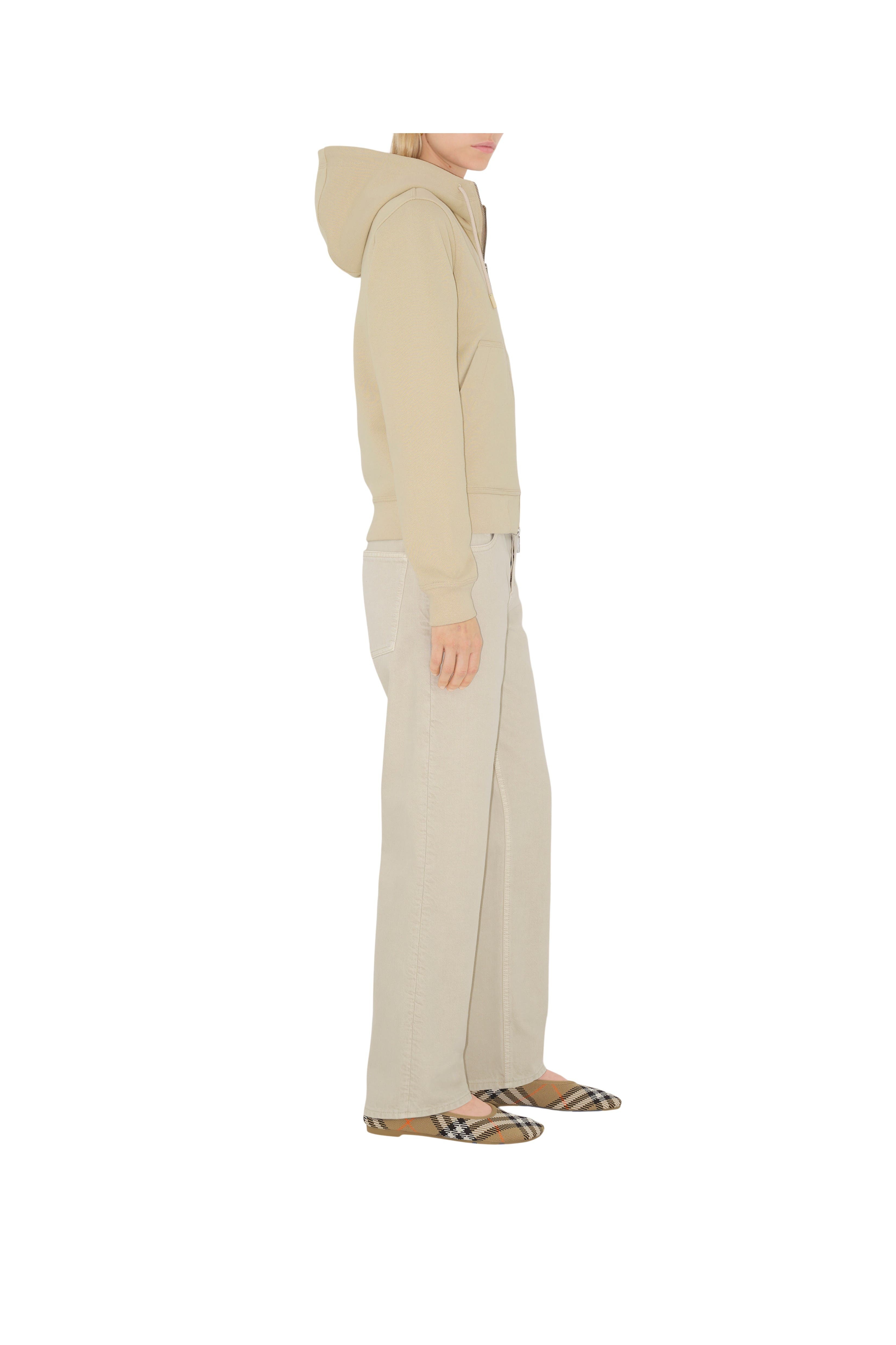 burberry Check Label Cotton Zip Hoodie in Nutmeg at Nordstrom - 4