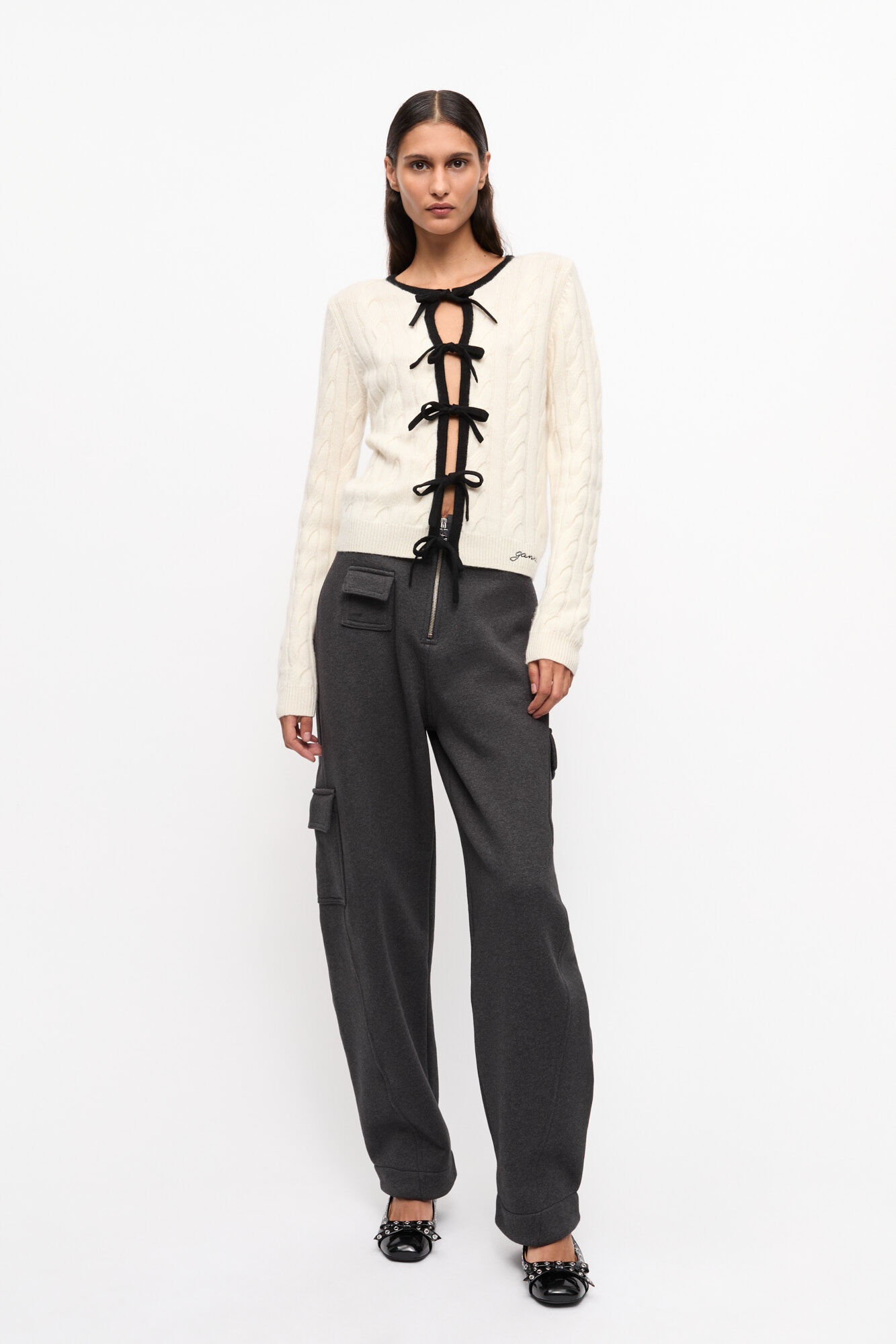 EGRET CASHMERE MIX TIE STRING CARDIGAN - 4
