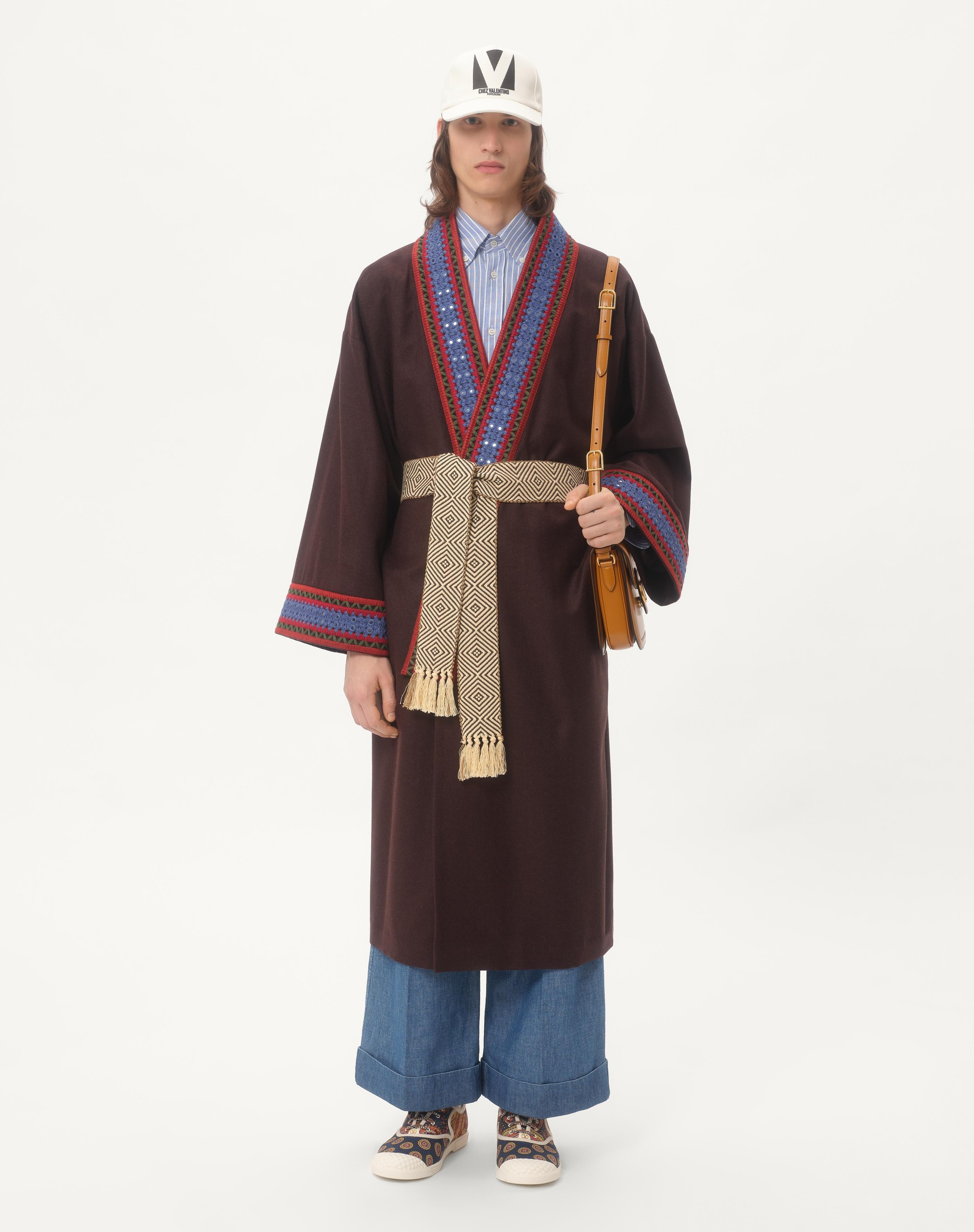 WOOL FLANNEL ROBE COAT WITH JACQUARD BELT - 2