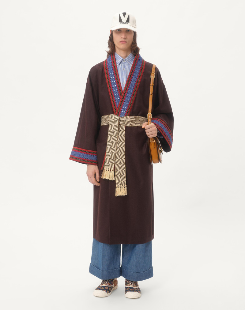 Valentino WOOL FLANNEL ROBE COAT WITH JACQUARD BELT outlook
