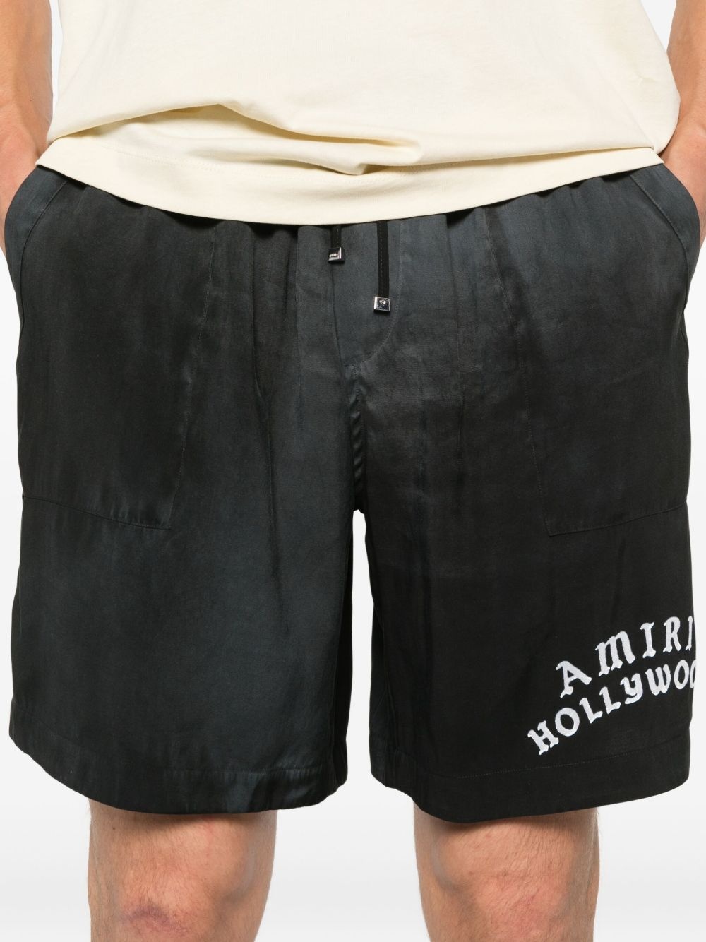 logo-embroidered silk shorts - 5
